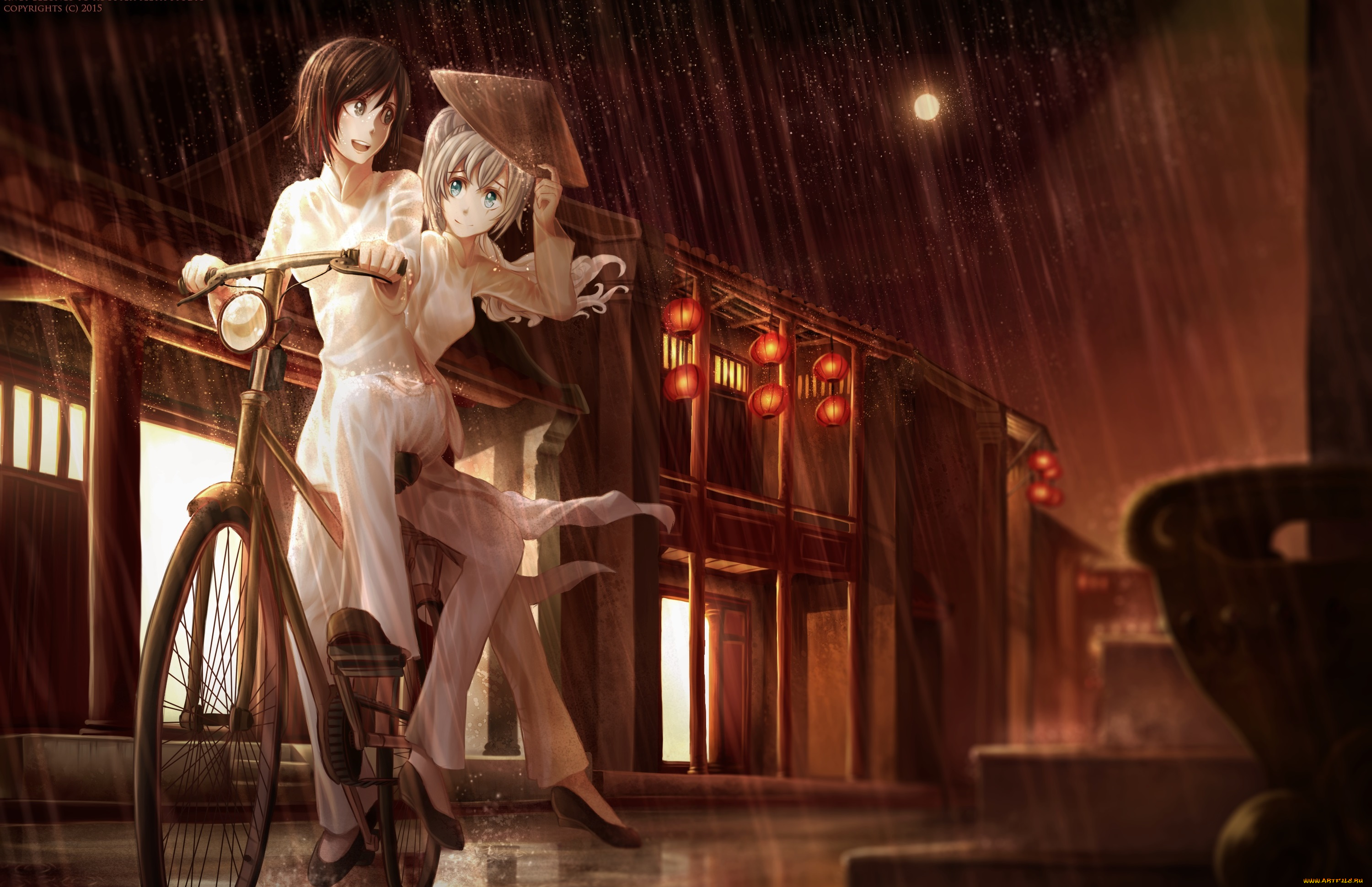 аниме, rwby, dishwasher1910, ночь, дождь, девушки, weiss, schnee, ruby, rose