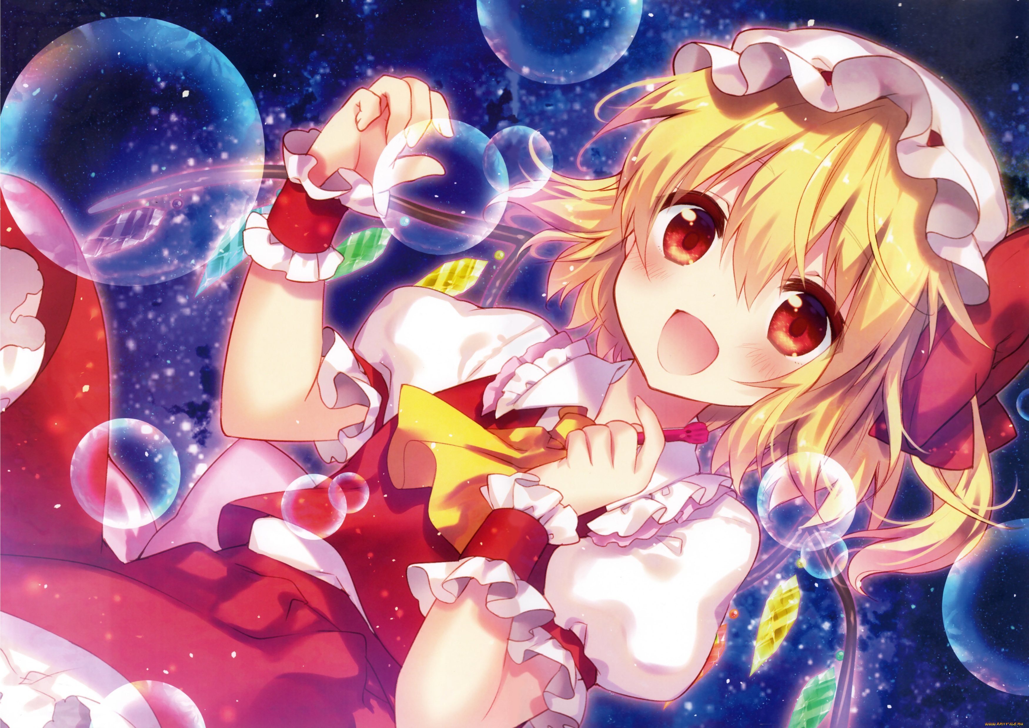 аниме, touhou, flandre, scarlet, девочка, riichu, арт