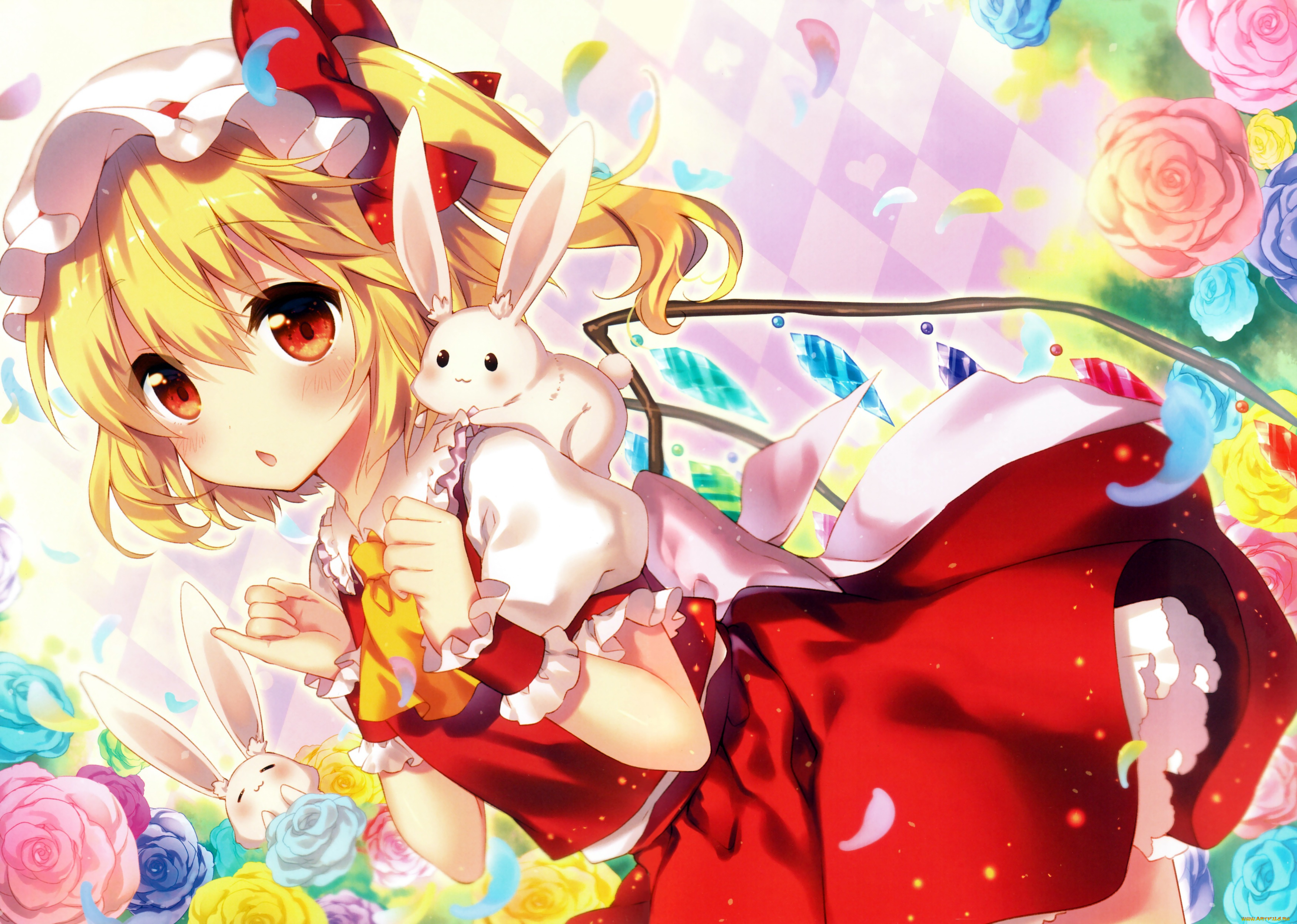 аниме, touhou, riichu, flandre, scarlet, кролик, девочка, арт