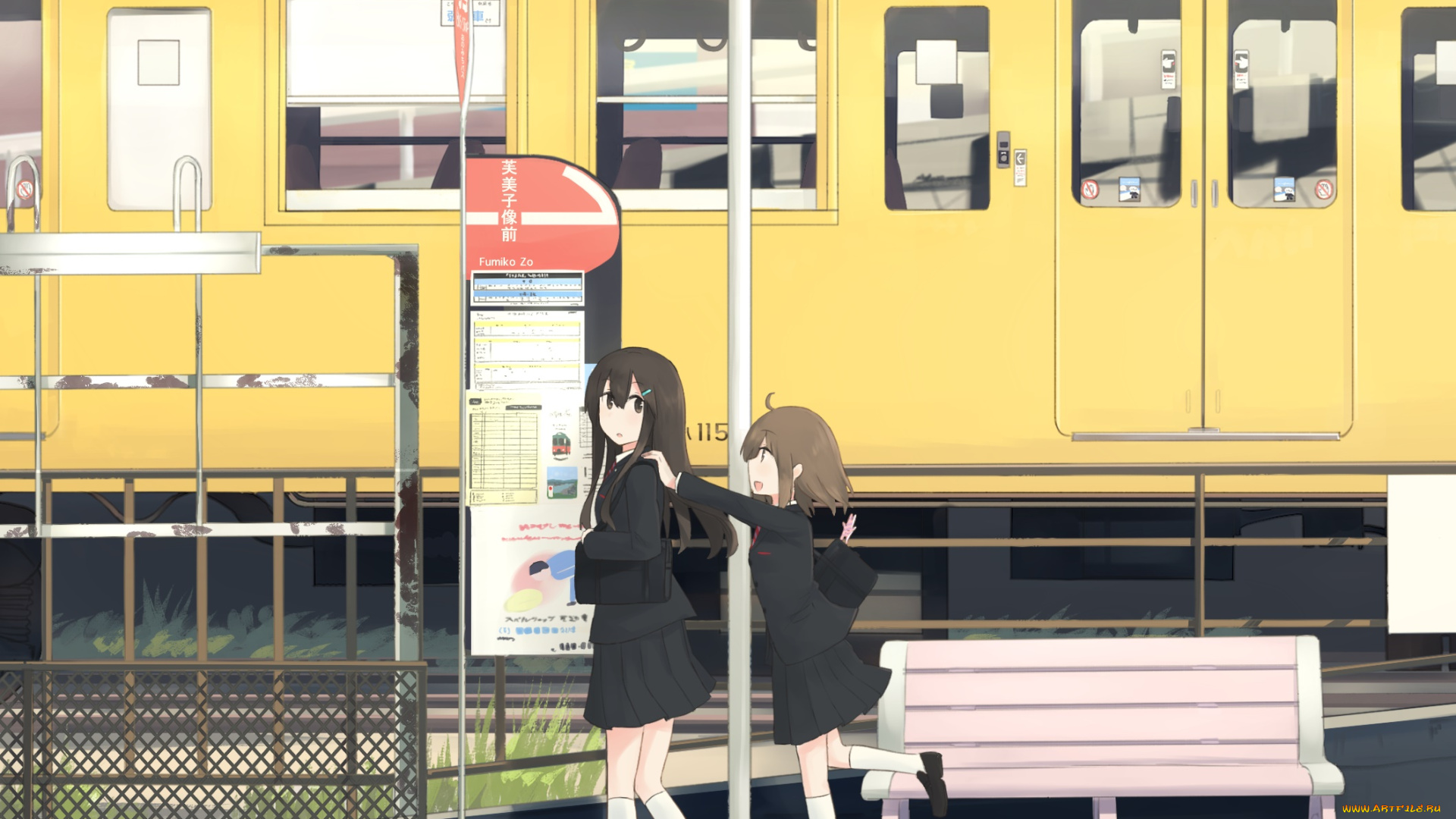 аниме, город, , улицы, , здания, девушка, взгляд, фон