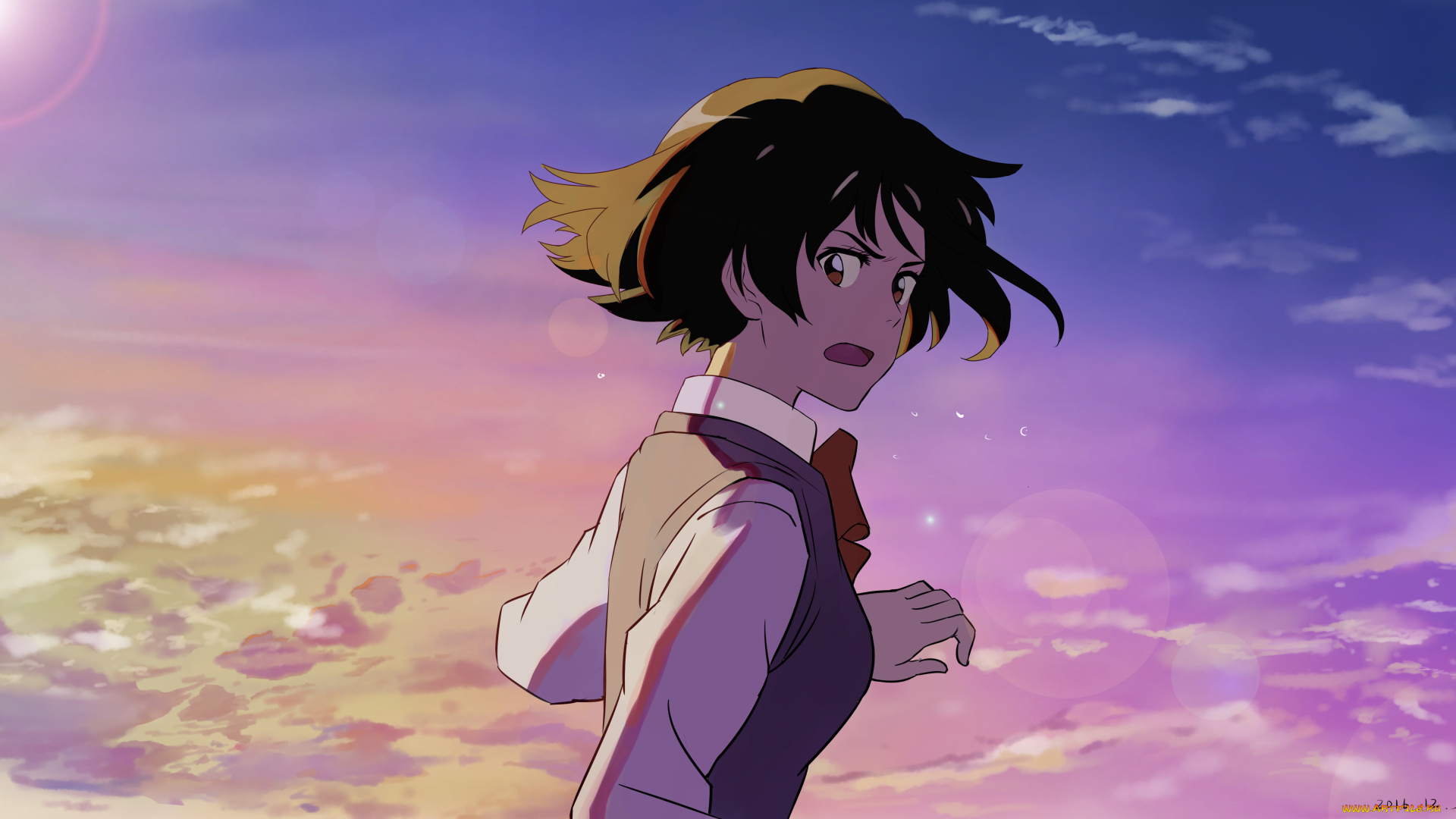 аниме, kimi, no, na, wa, фон, взгляд, девушка