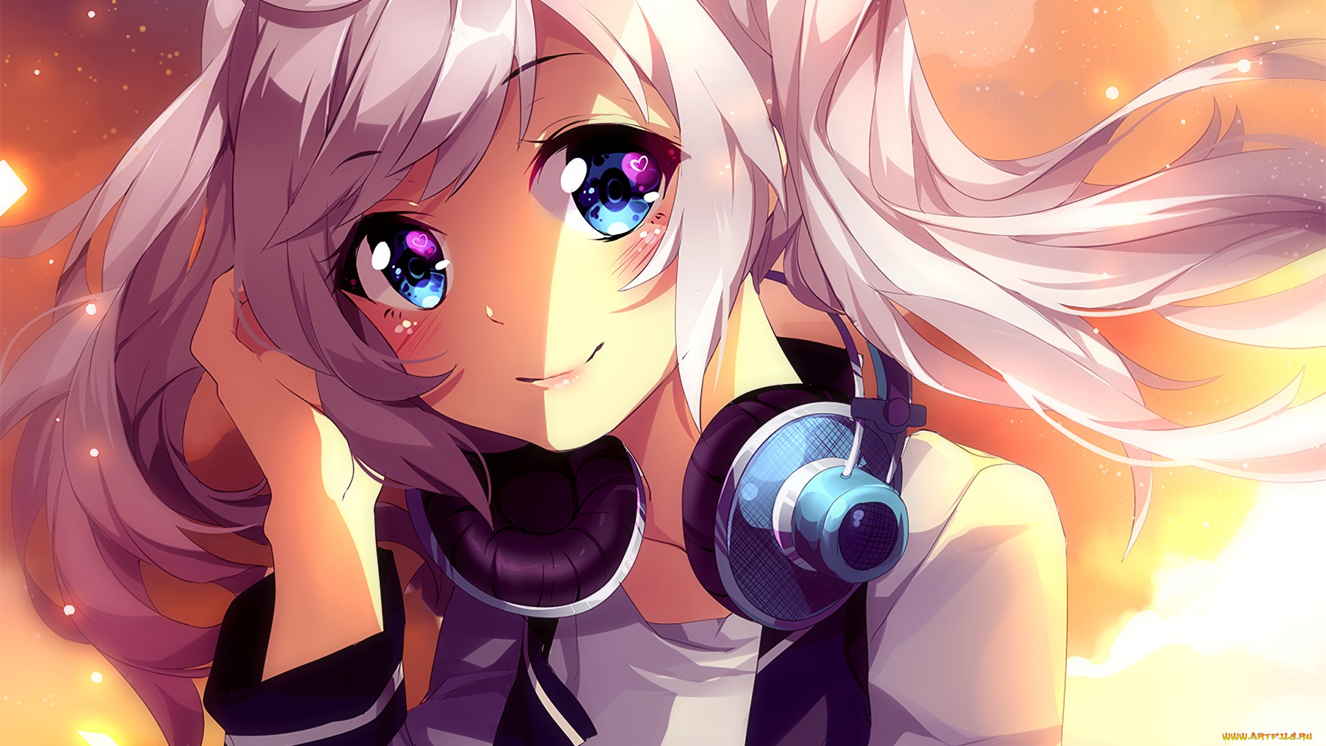 аниме, музыка, фон, взгляд, девушка