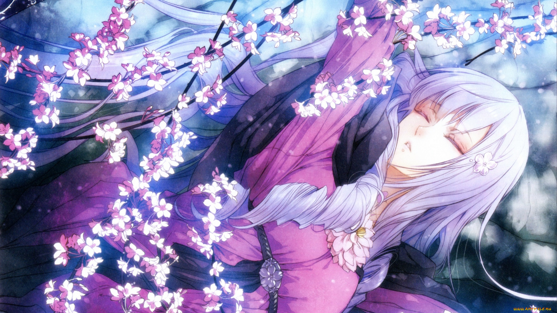 аниме, reine, des, fleurs, девушка, цветы