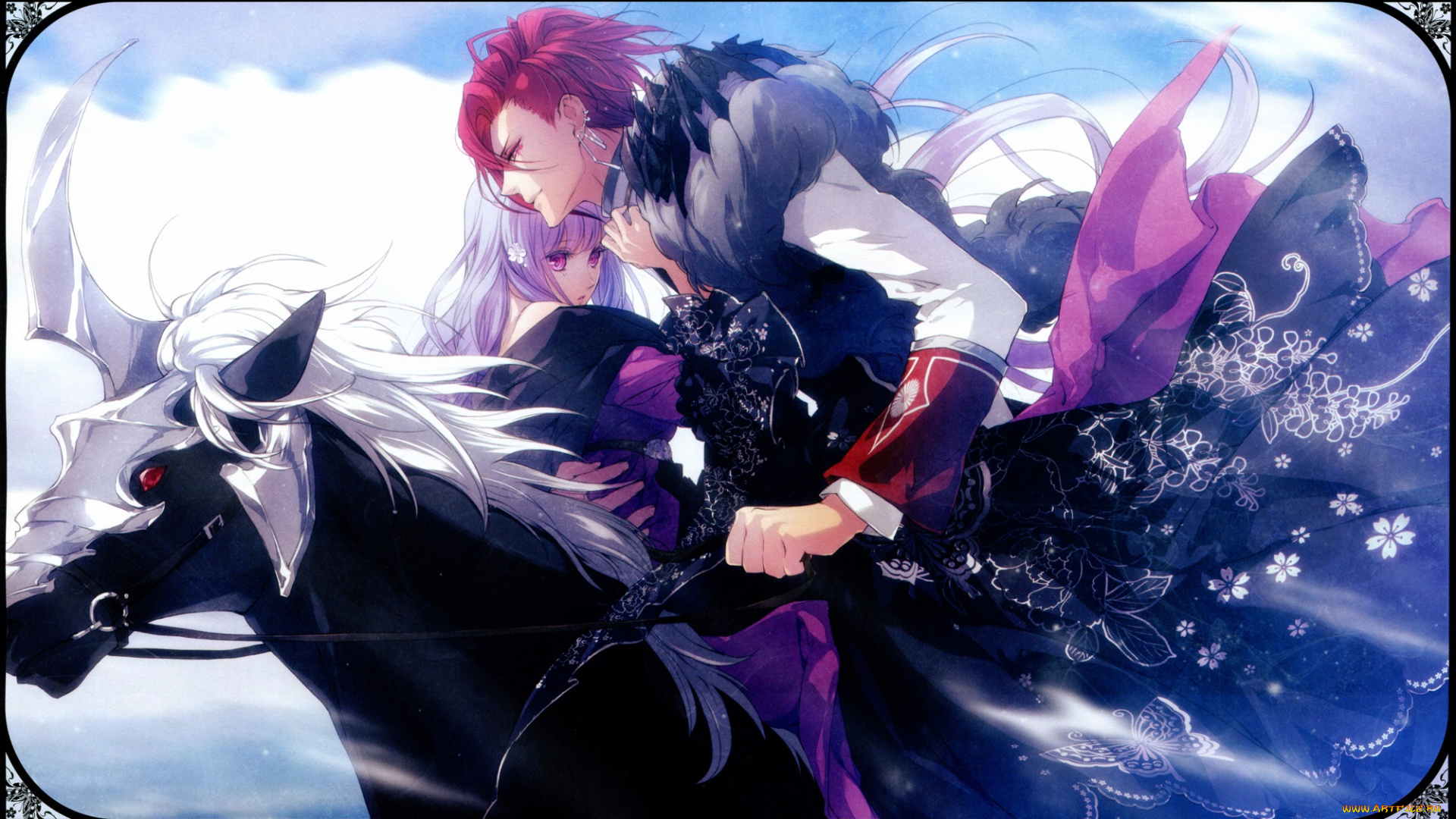 аниме, reine, des, fleurs, парень, девушка