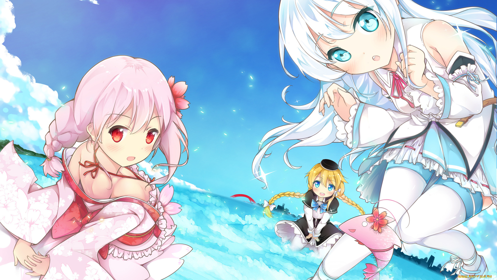 аниме, unknown, , другое, девушки, взгляд, фон