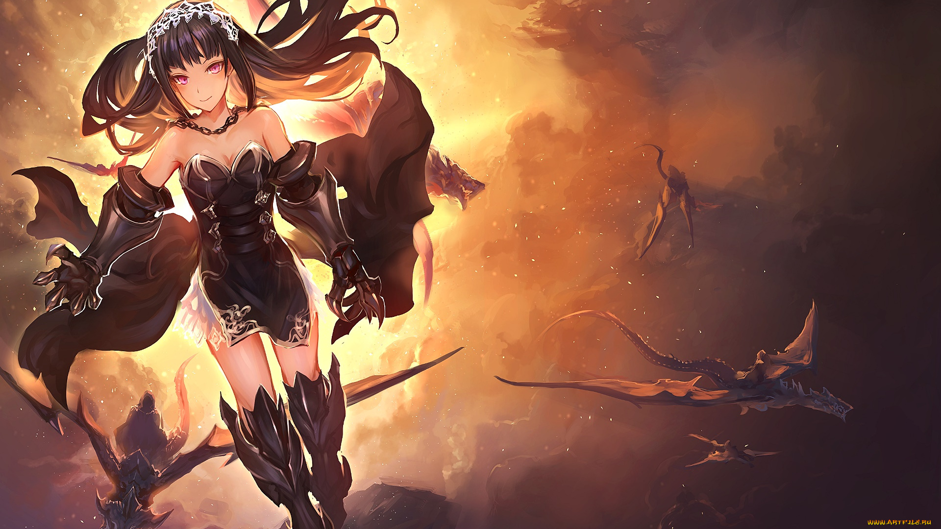 аниме, животные, , существа, девушка, взгляд, фон