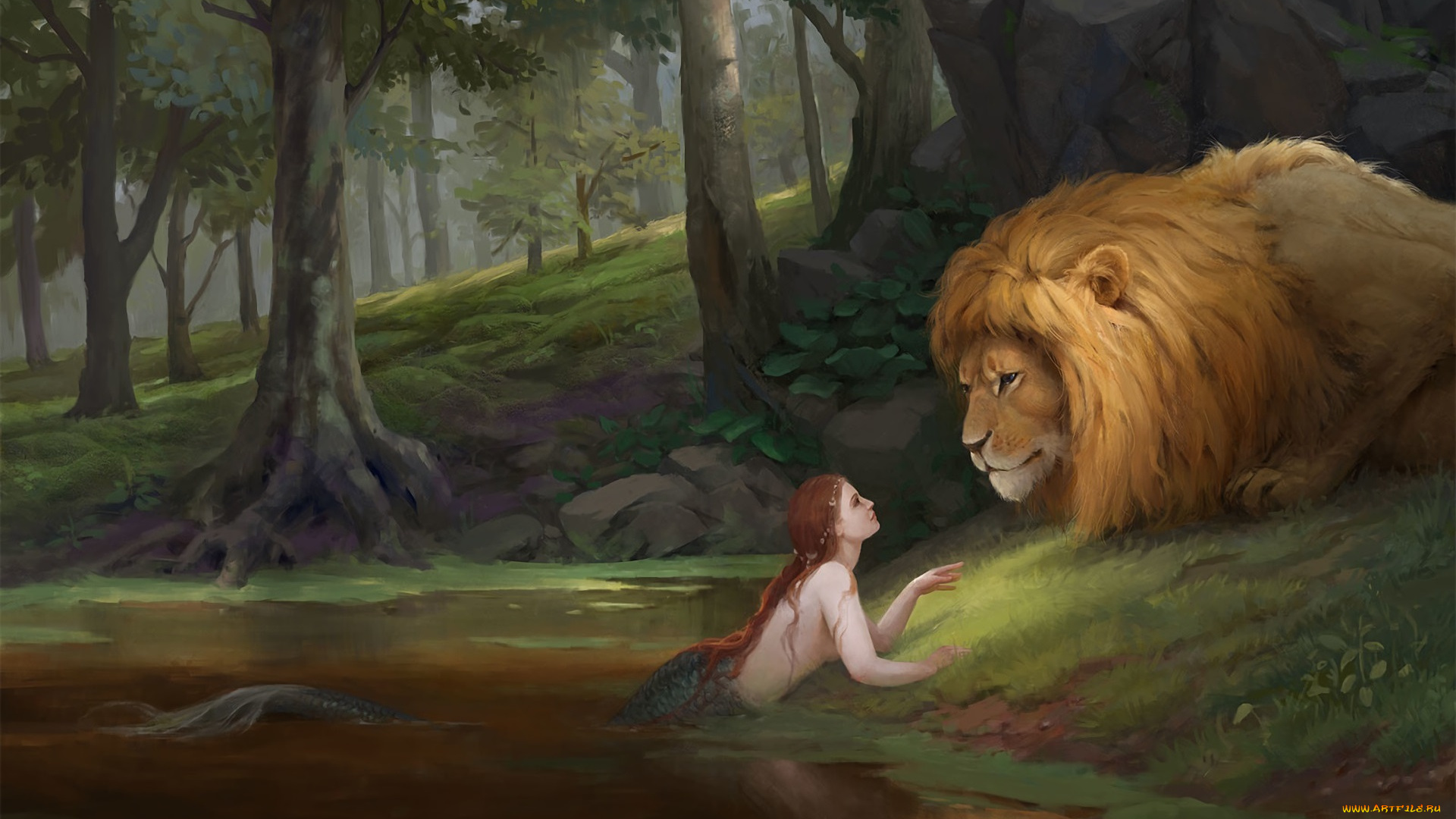 фэнтези, красавицы, и, чудовища, фантастика, лев, природа, русалка