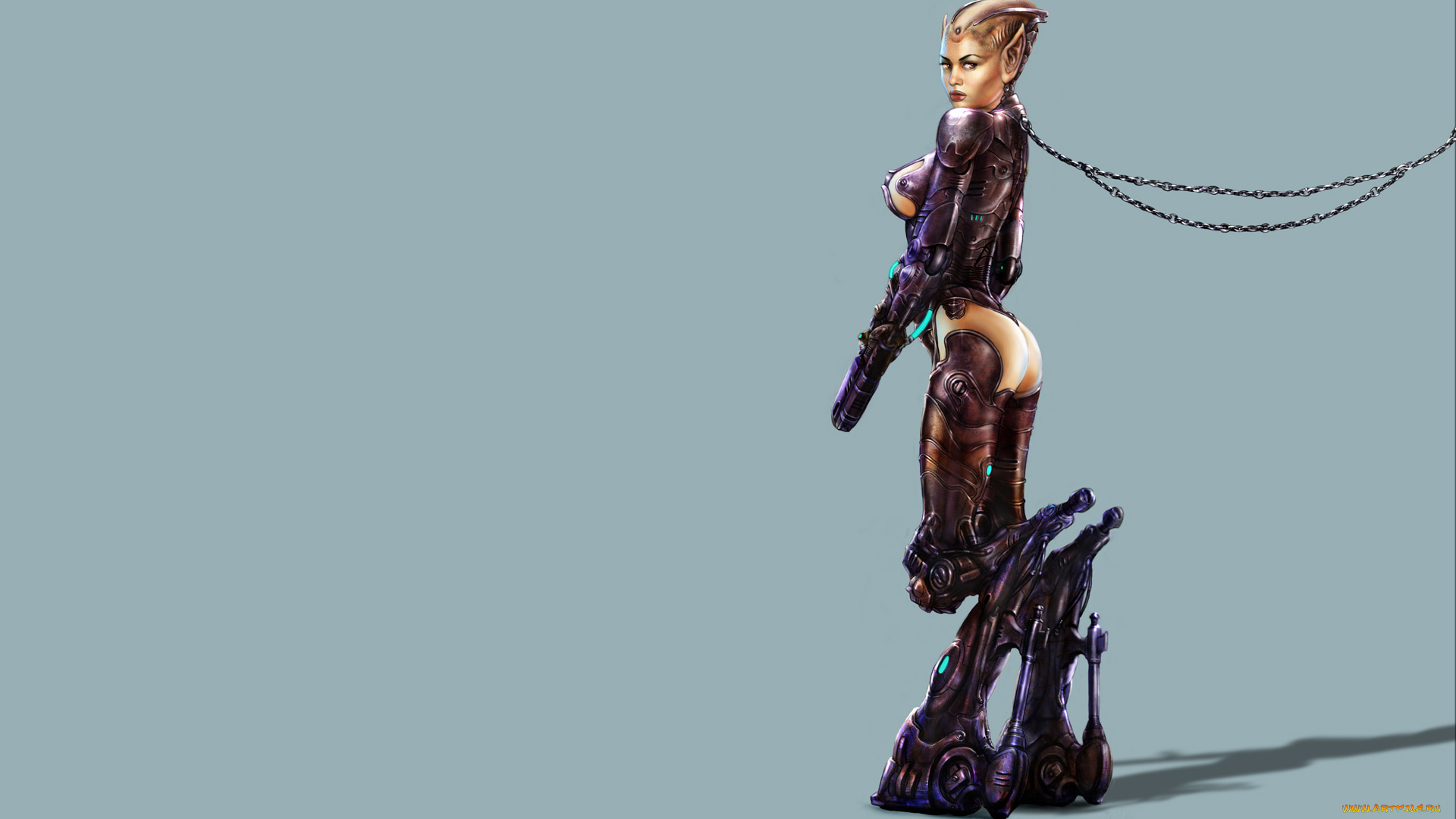 фэнтези, роботы, , киборги, , механизмы, существо, взгляд, фон, девушка