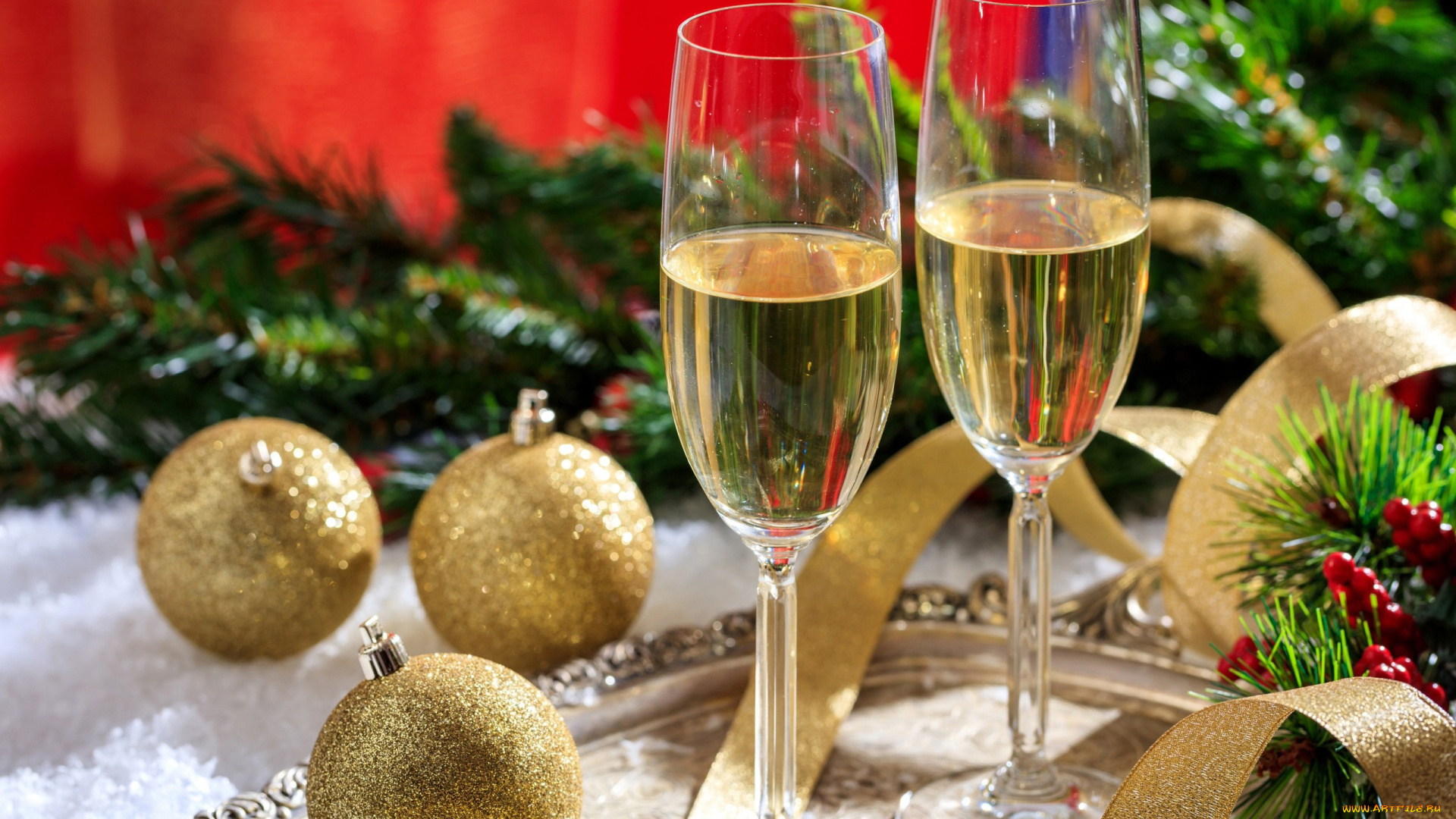 праздничные, угощения, шарики, шампанское, бокалы