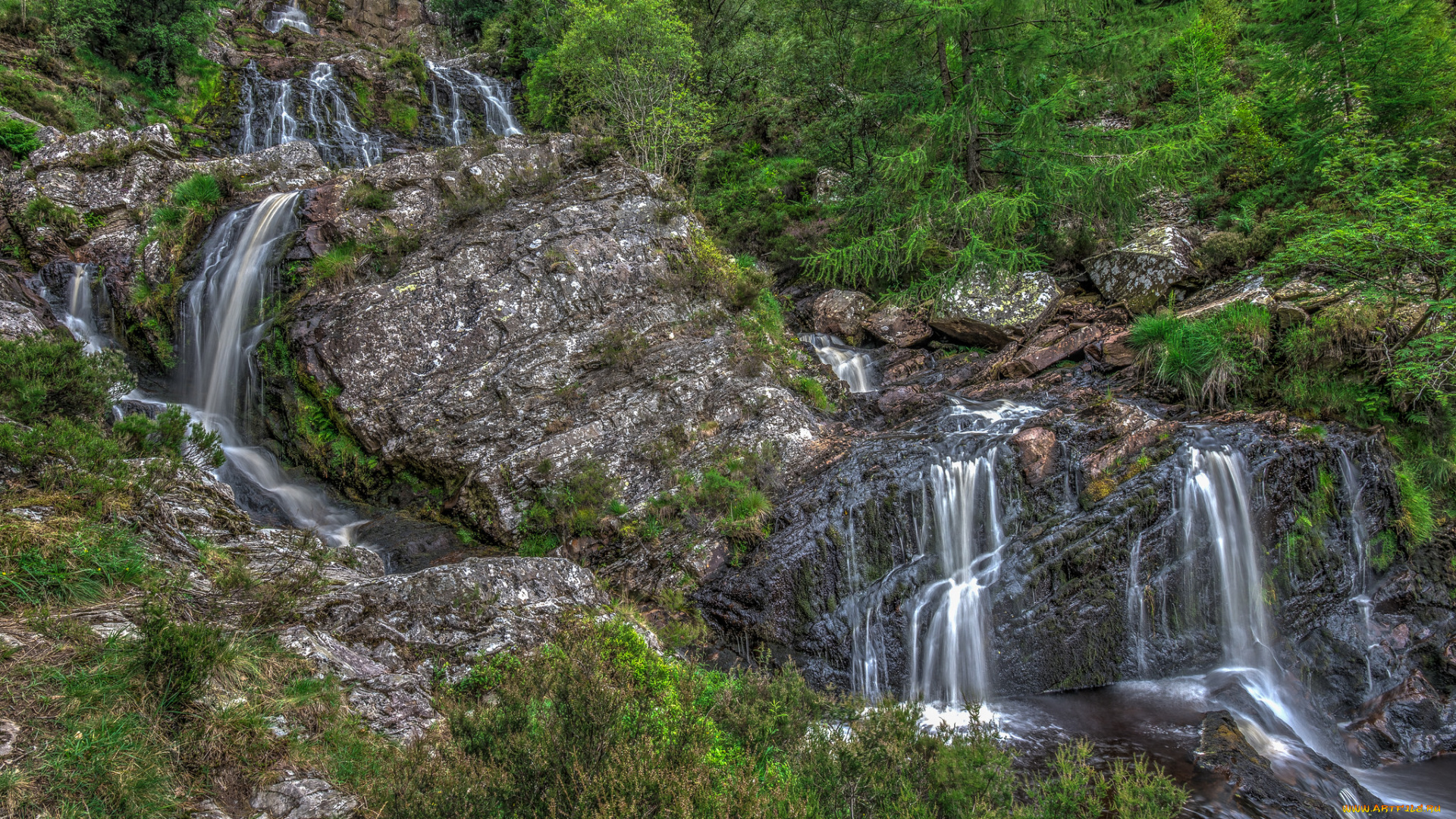 природа, водопады, лес, река, водопад