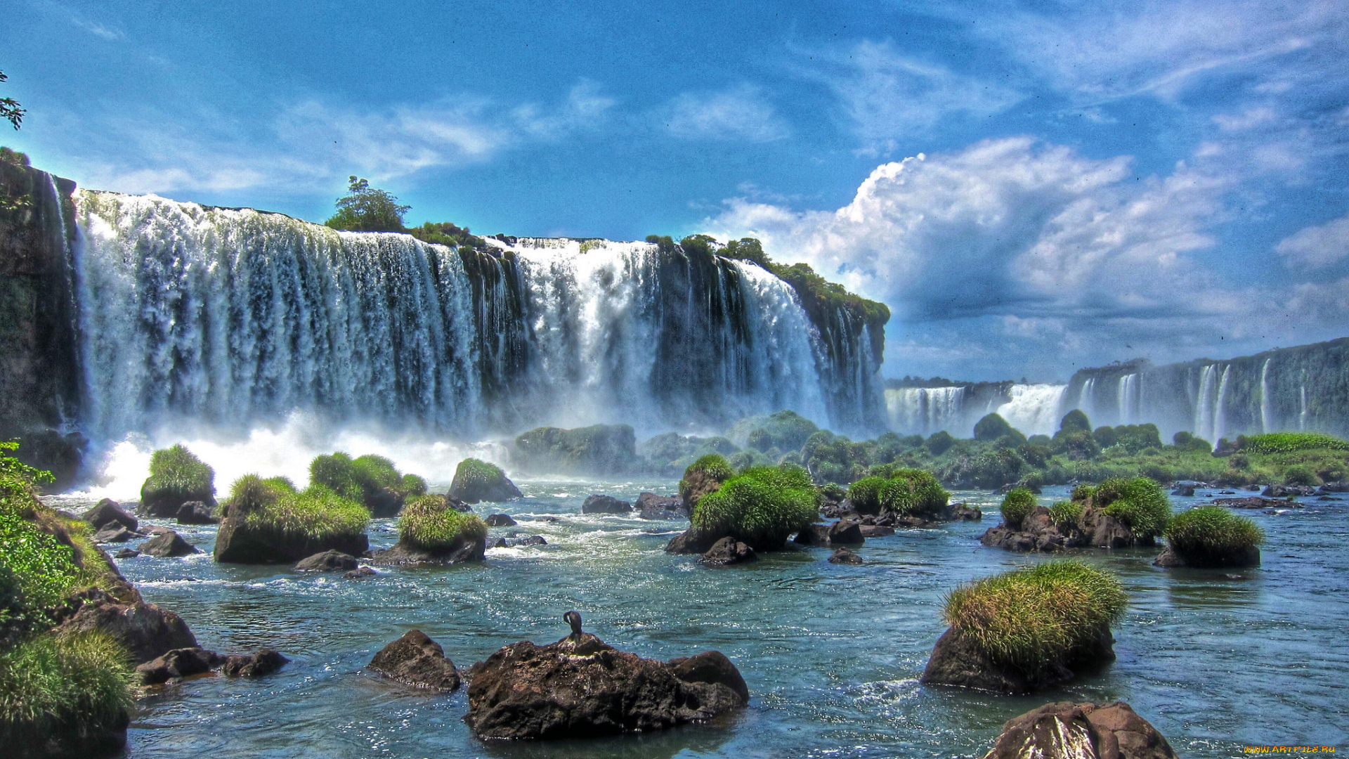 природа, водопады, лес, река, водопад