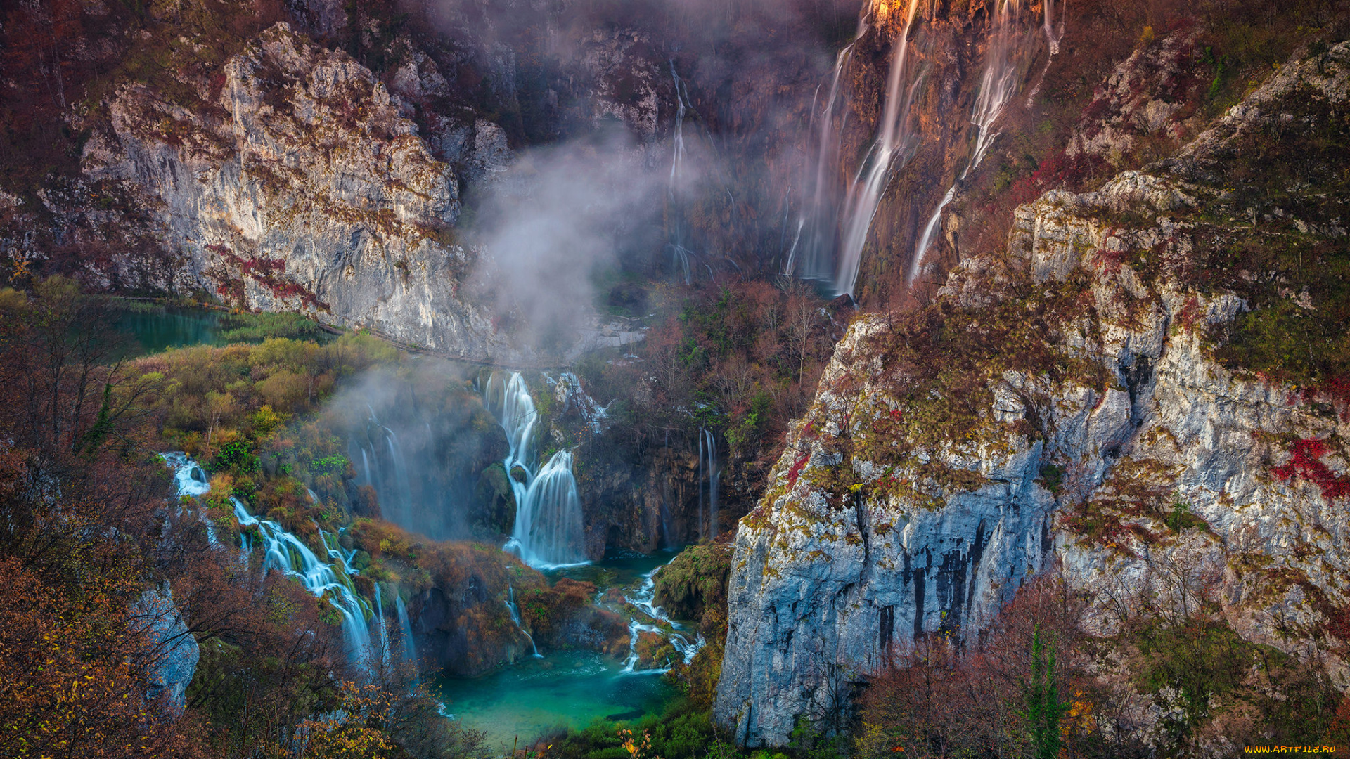 природа, водопады, лес, река, водопад