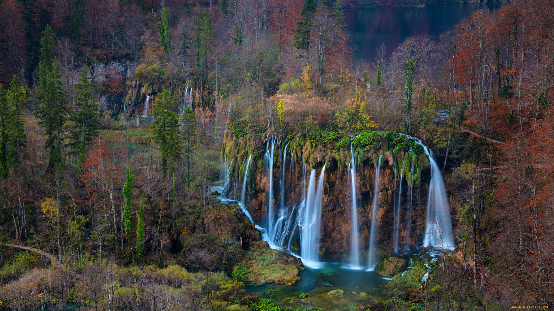 природа, водопады, лес, река, водопад