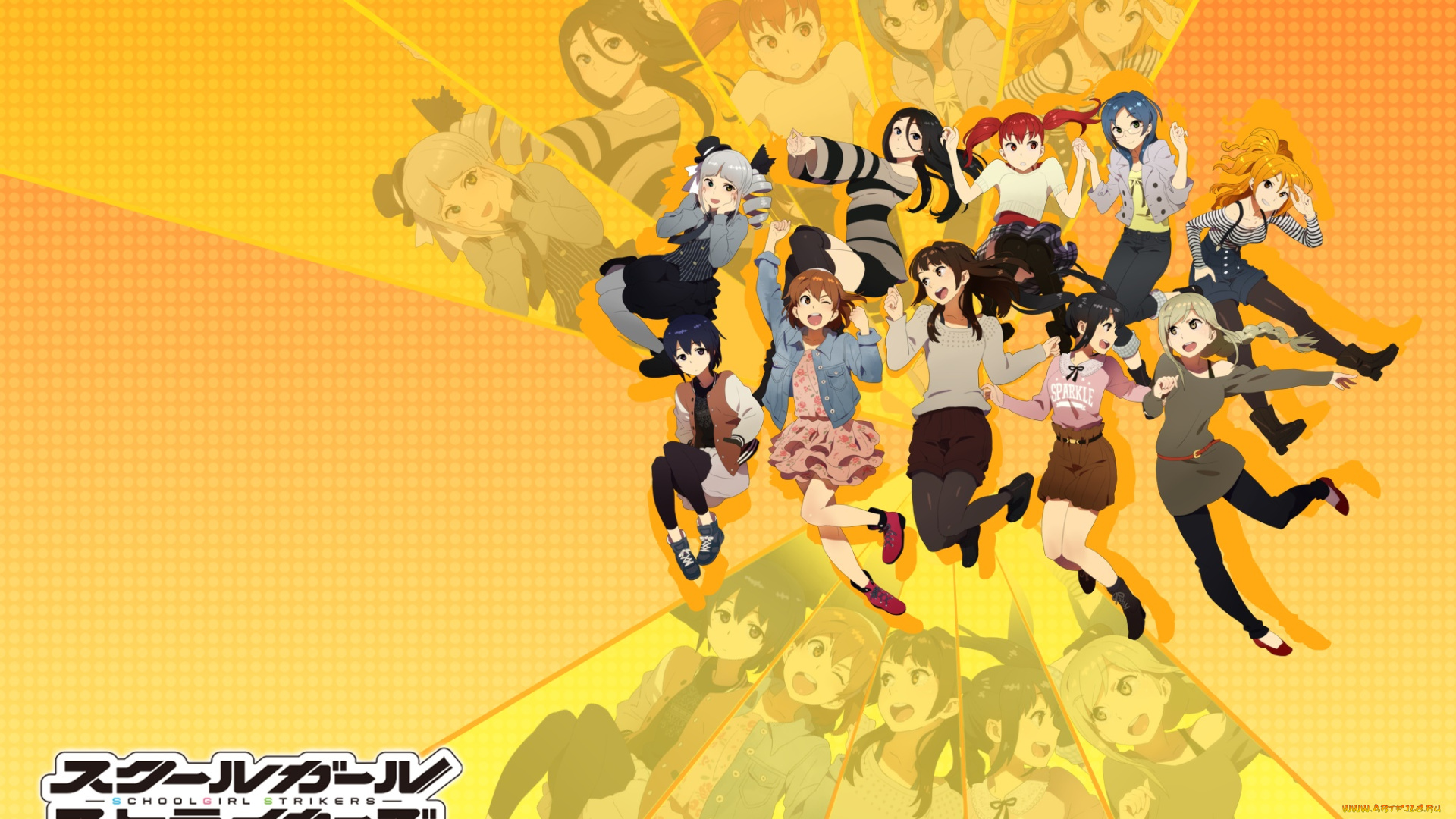 schoolgirl, strikers, аниме, девушки, фон, взгляд