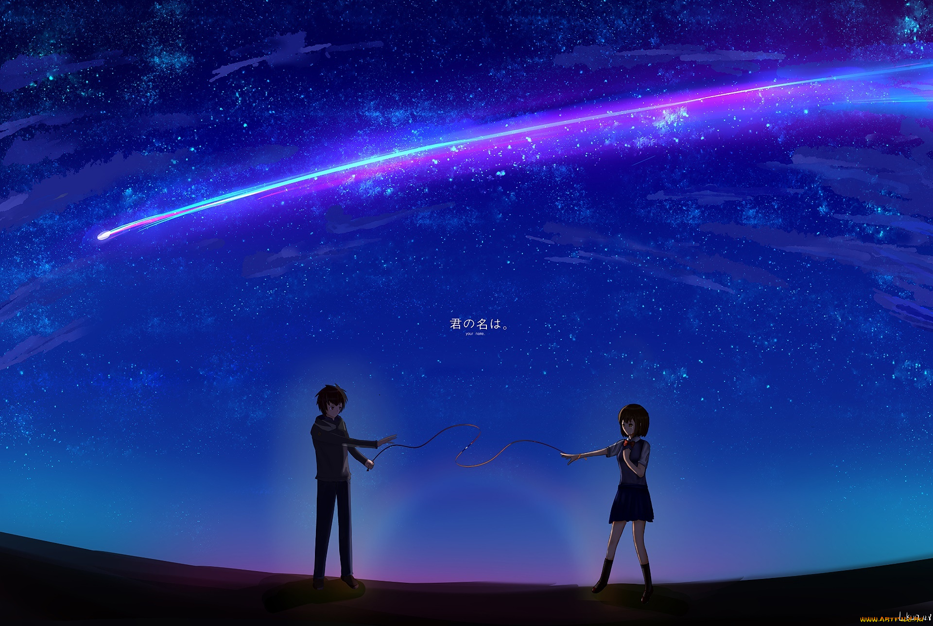 аниме, kimi, no, na, wa, фон, взгляд, девушка