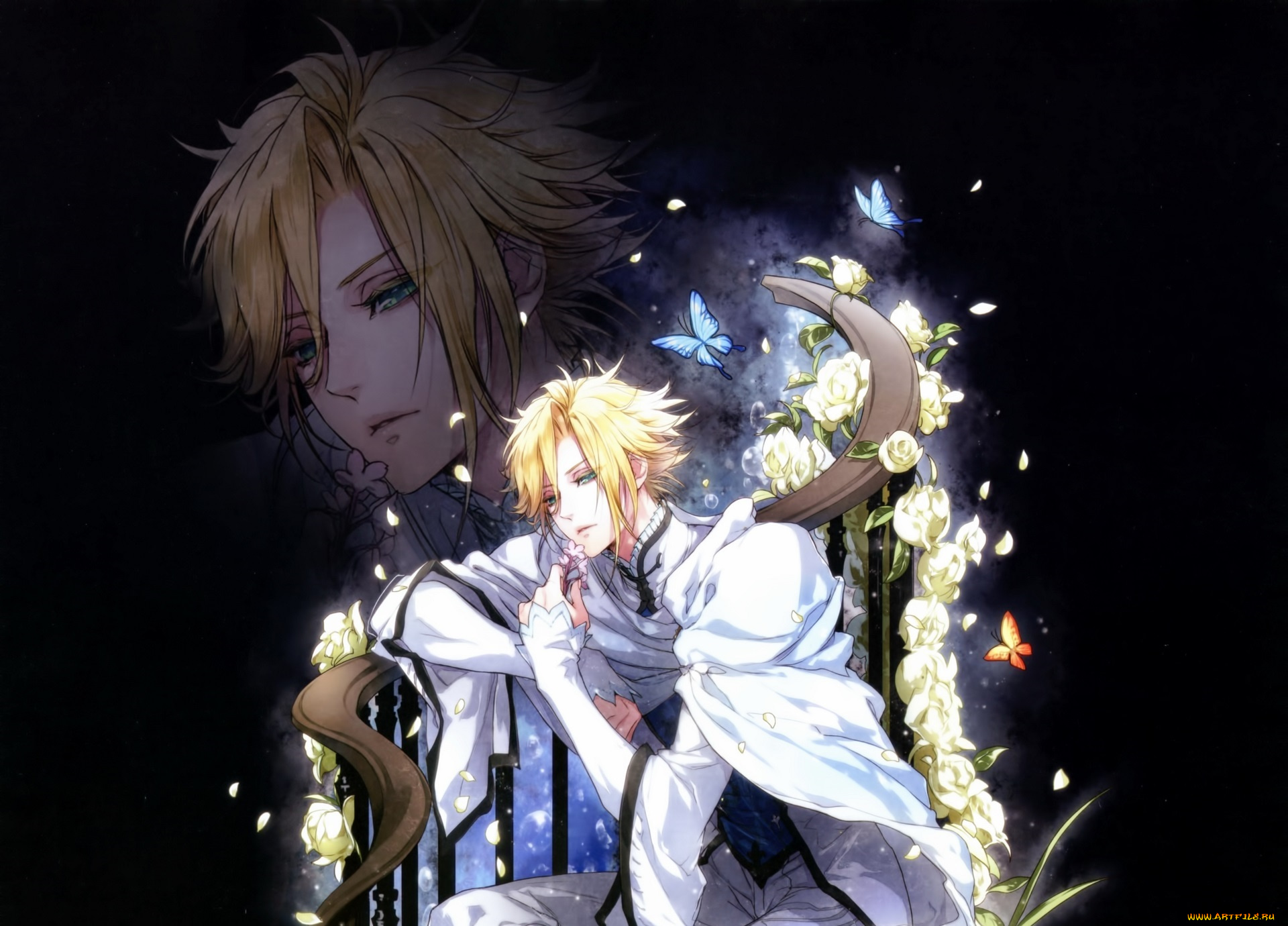 аниме, reine, des, fleurs, парень