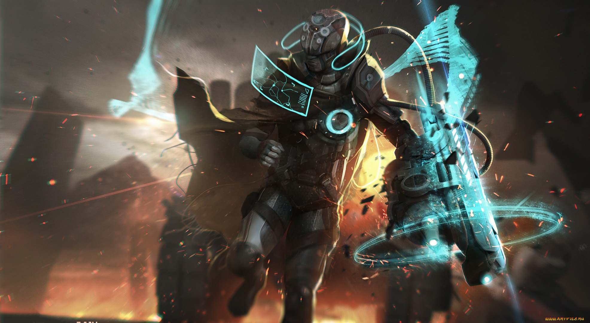 фэнтези, роботы, , киборги, , механизмы, взрыв, фантастика, разведчик, шлем, броня, костюм