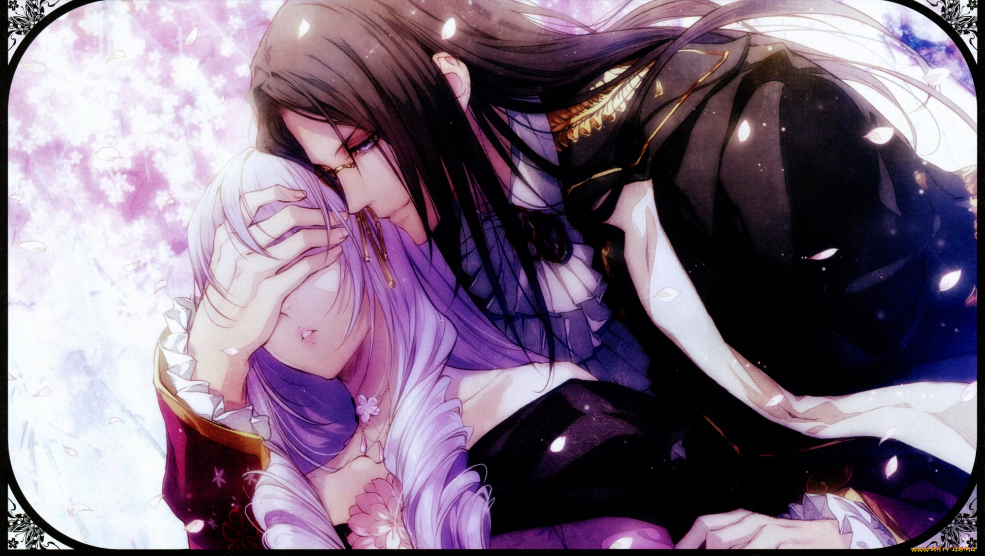 аниме, reine, des, fleurs, парень, девушка