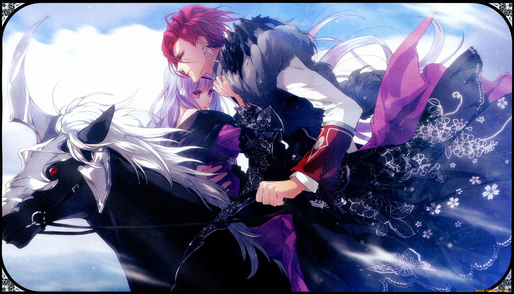 аниме, reine, des, fleurs, парень, девушка