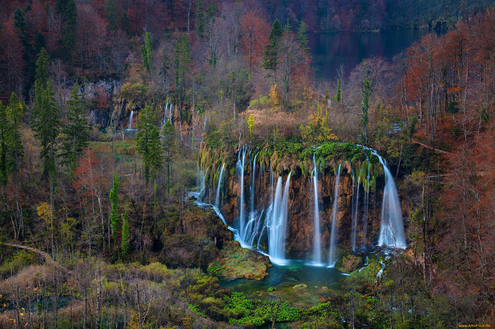 природа, водопады, лес, река, водопад