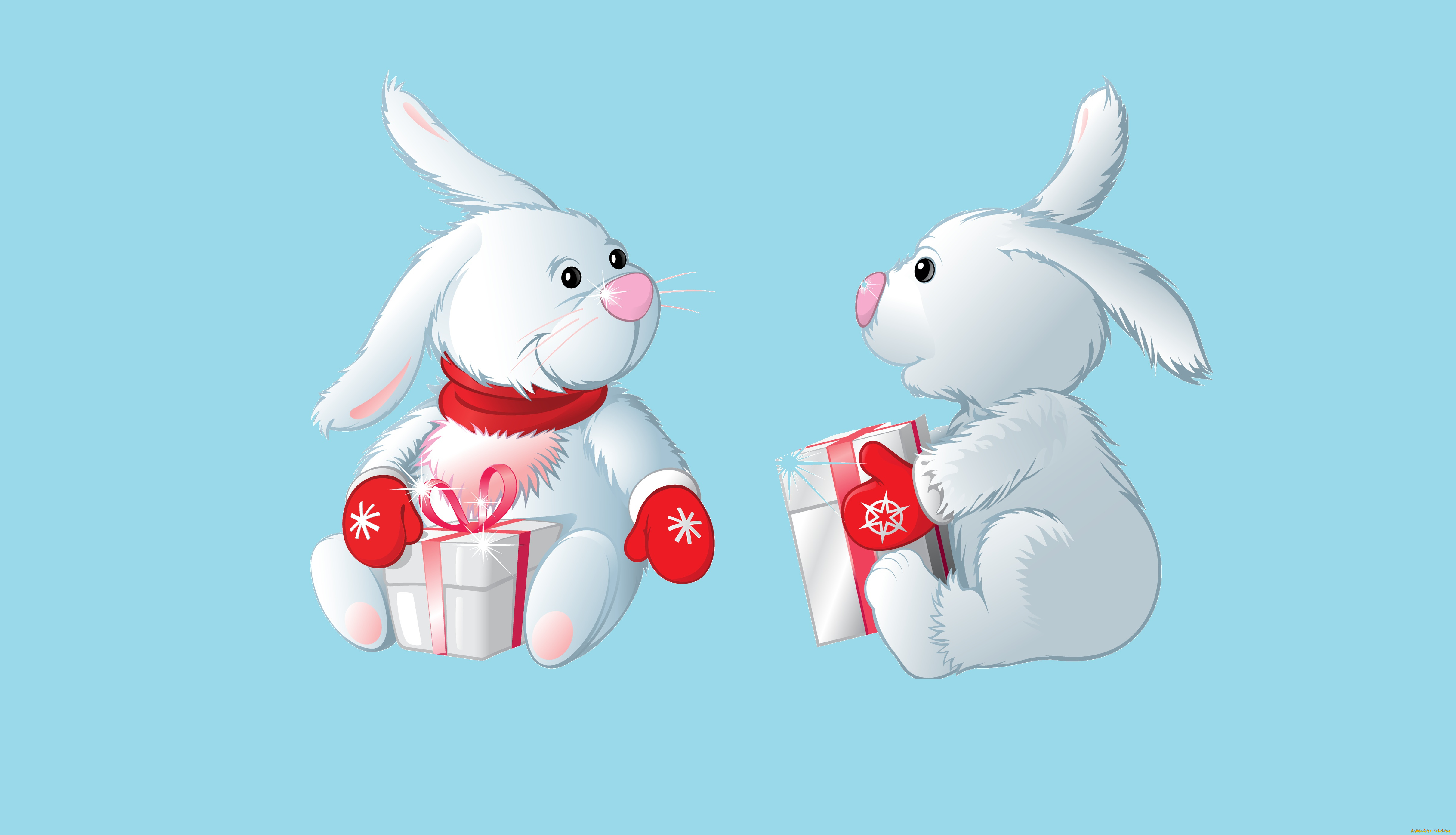 праздничные, векторная, графика, , новый, год, арт, подарки, рукавицы, праздник, зайчик, новый, год, настроение