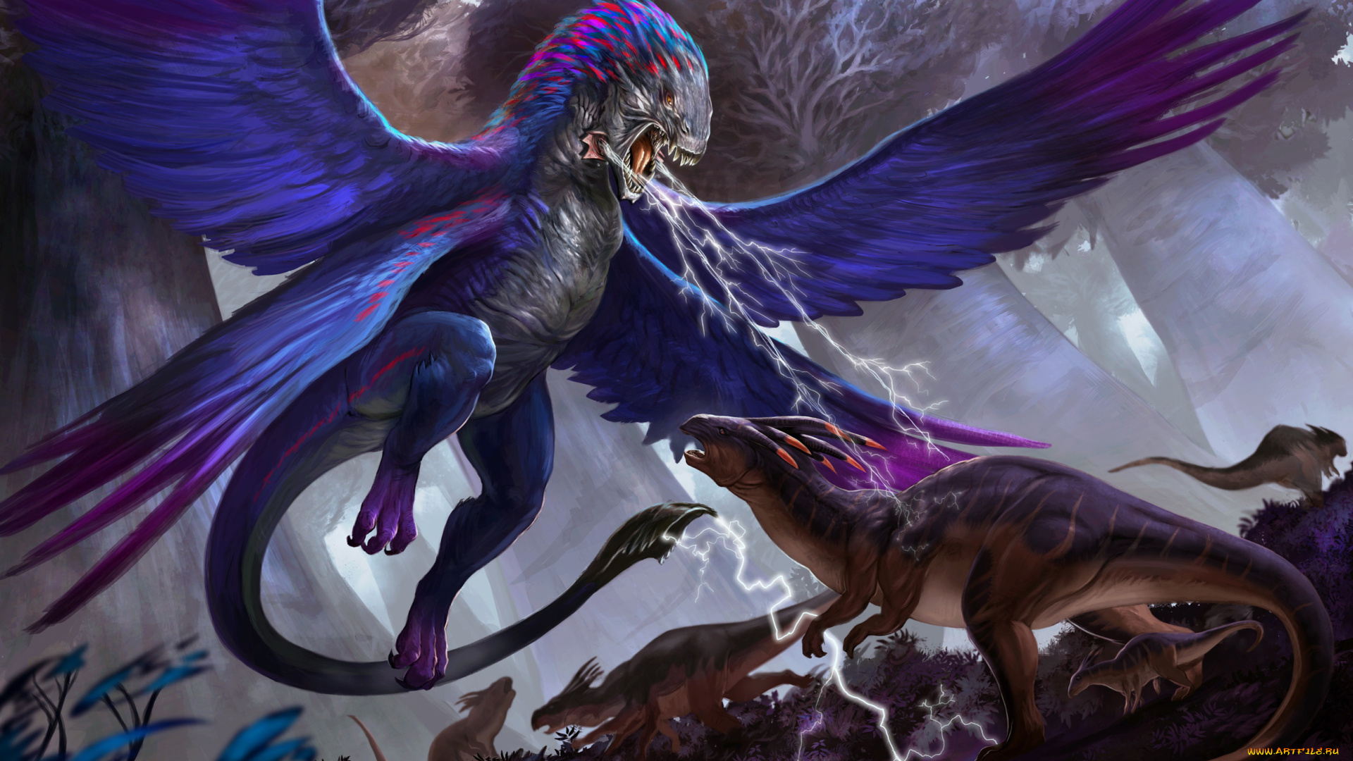 фэнтези, существа, хвост, крылья, фон