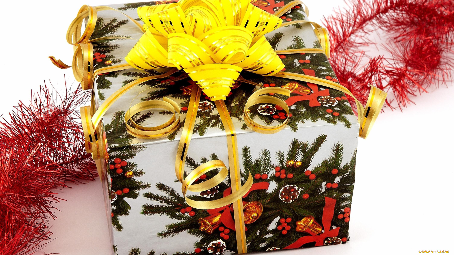 праздничные, подарки, и, коробочки, мишура, коробка, подарок