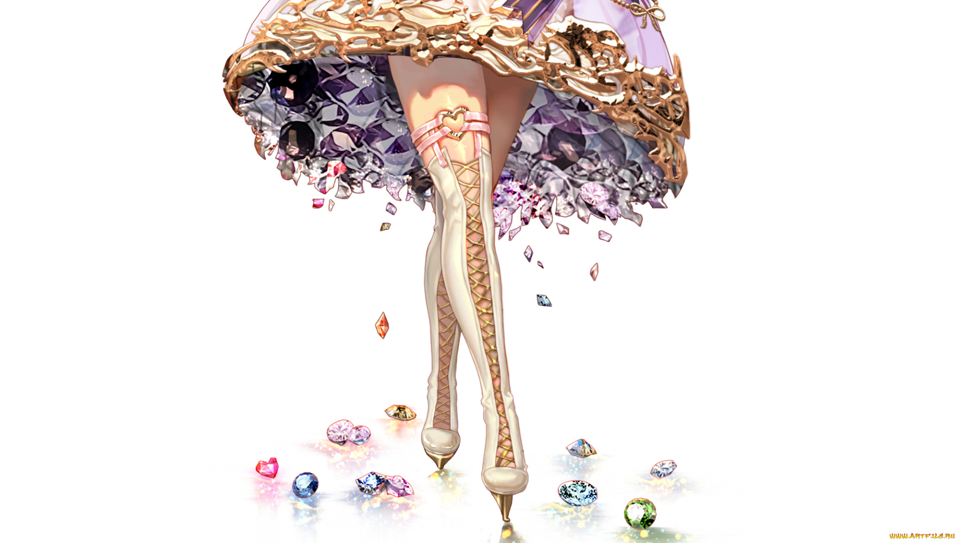 рисованное, минимализм, фон, ботфорты, подол, бриллианты, девушка