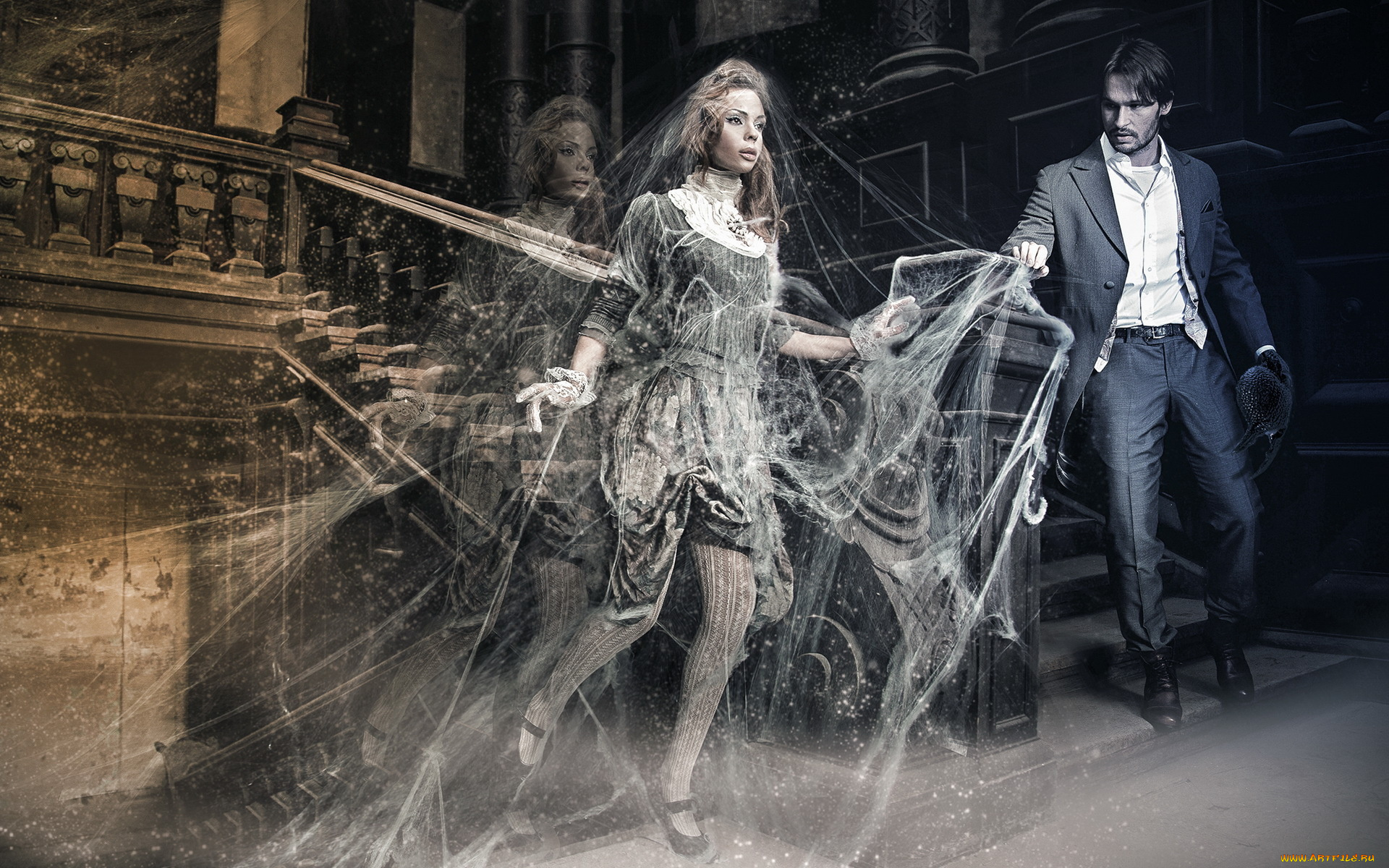 разное, компьютерный, дизайн, паутина, девушка, лестницы, парень