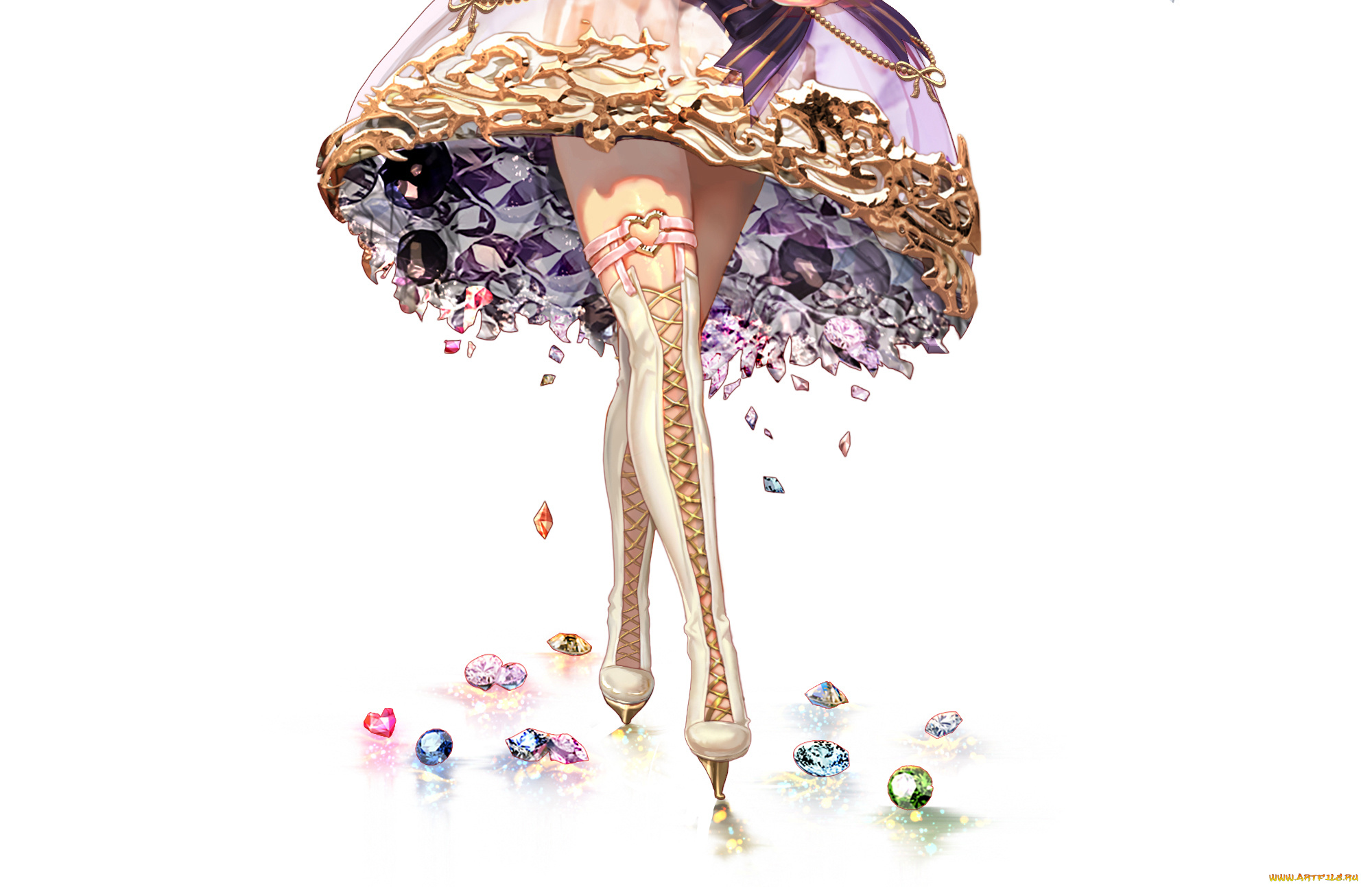 рисованное, минимализм, фон, ботфорты, подол, бриллианты, девушка