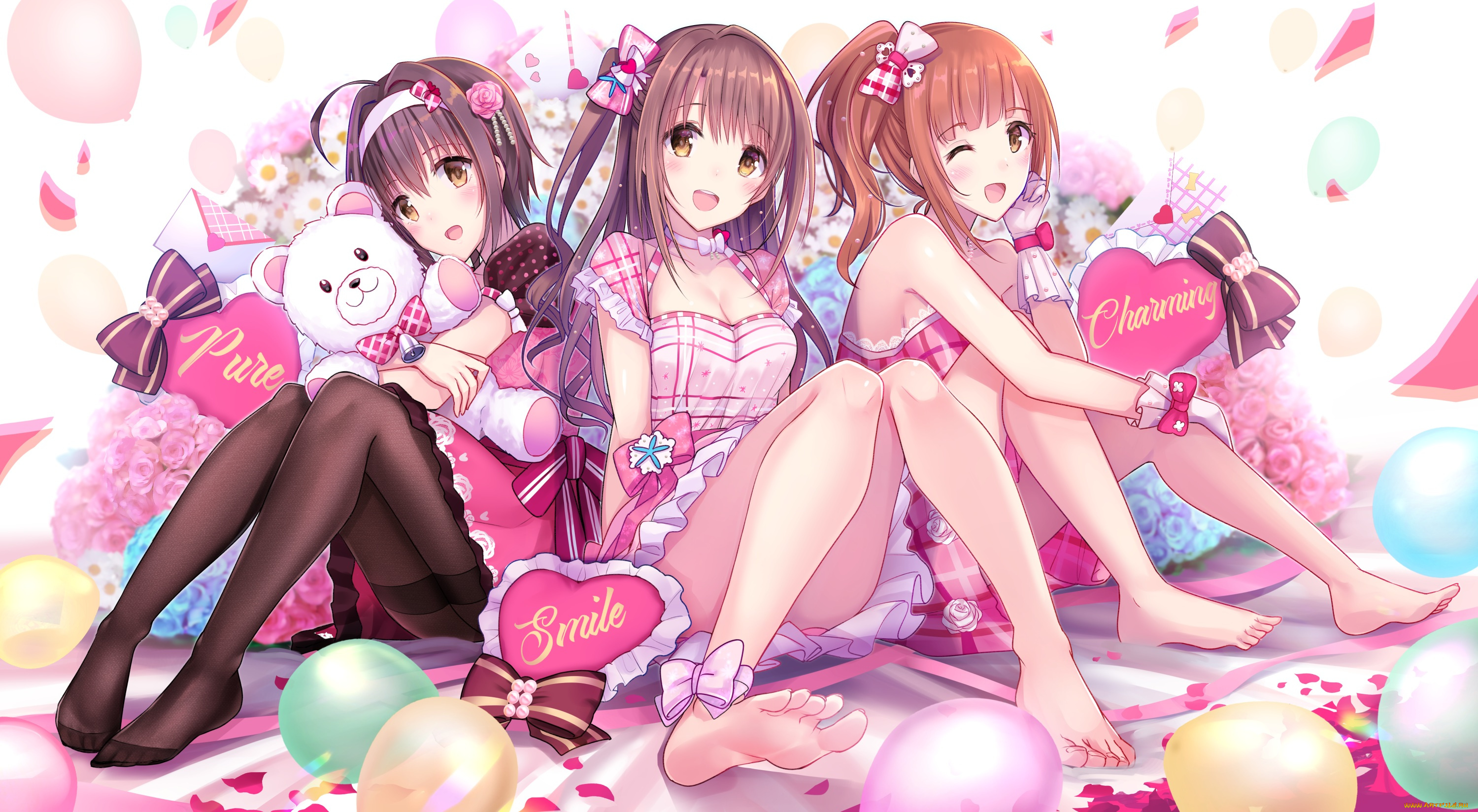 аниме, idolm@ster, взгляд, девушки, фон