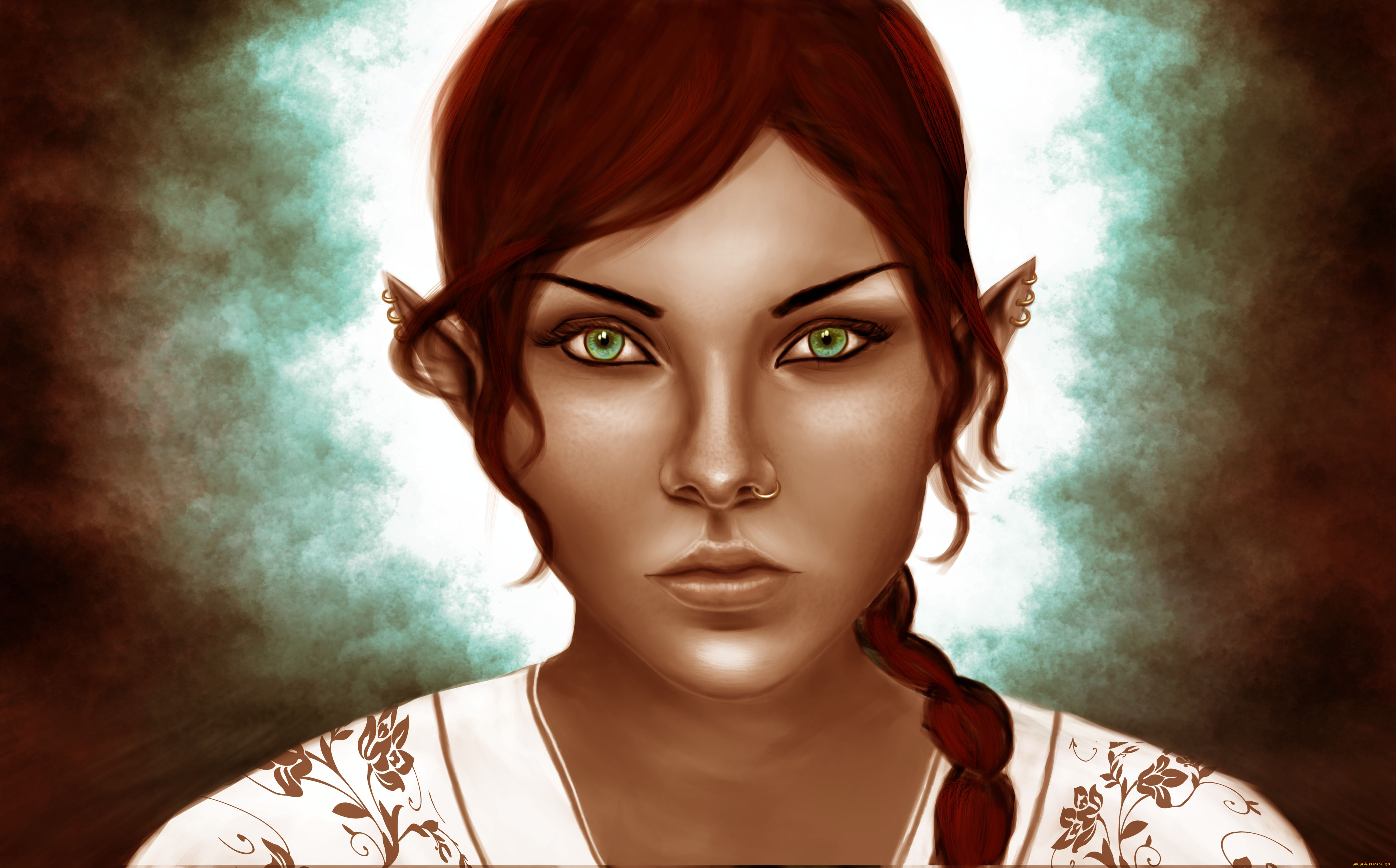 фэнтези, эльфы, девушка, писрсинг, взгляд, фон