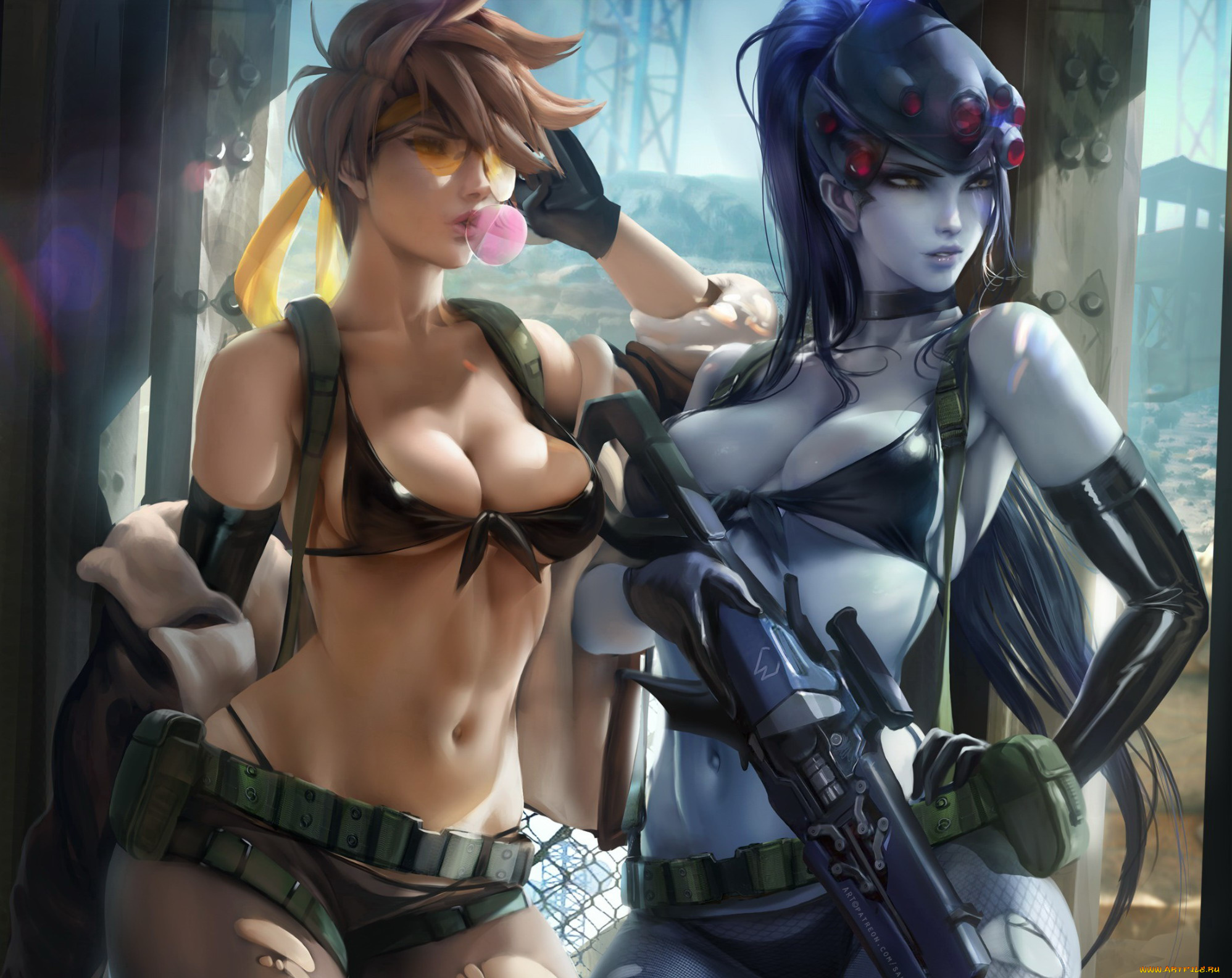 видео, игры, overwatch, девушки, купальники, оружие