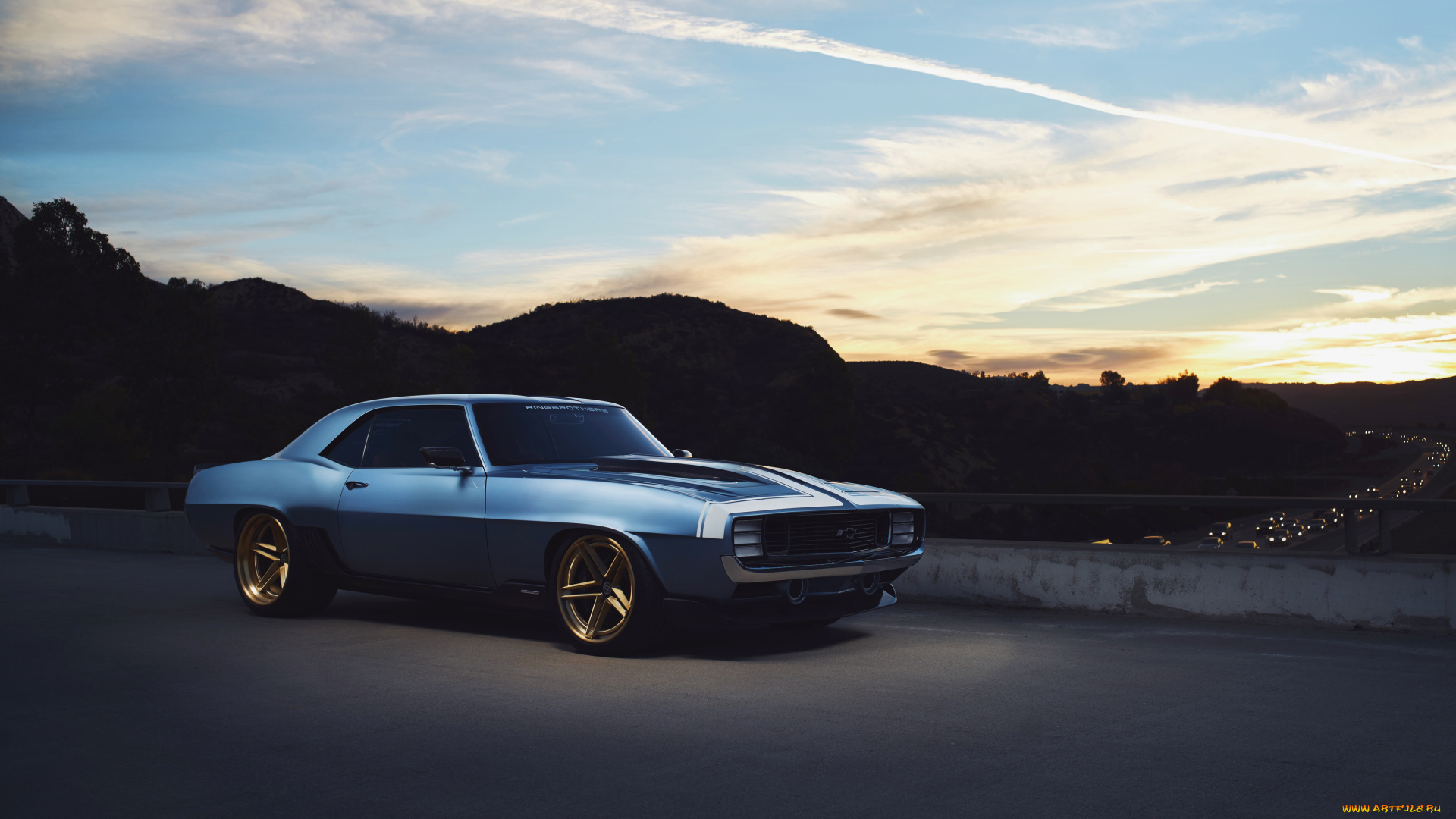 автомобили, camaro, chevrolet, 1969, blue, side, g-code, ringbrothers