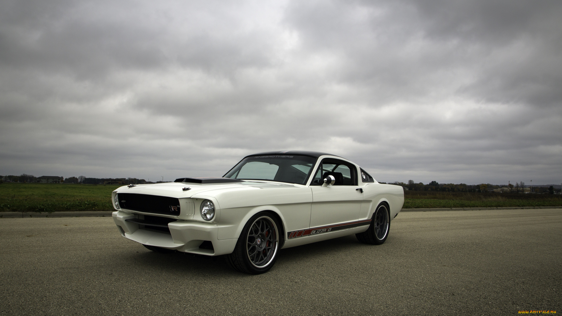 автомобили, mustang, ford, blizzard, 1965, white, fastback, side, rear, ringbrothers