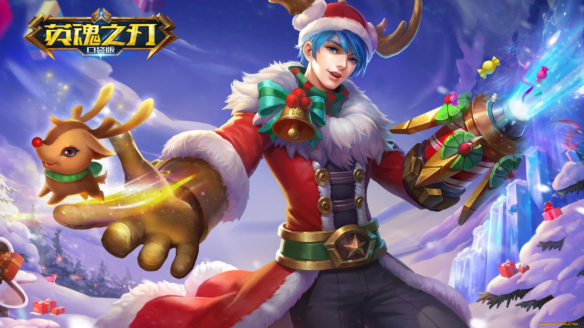 видео, игры, heroes, evolved, парень, украшения, рога, олень, снег