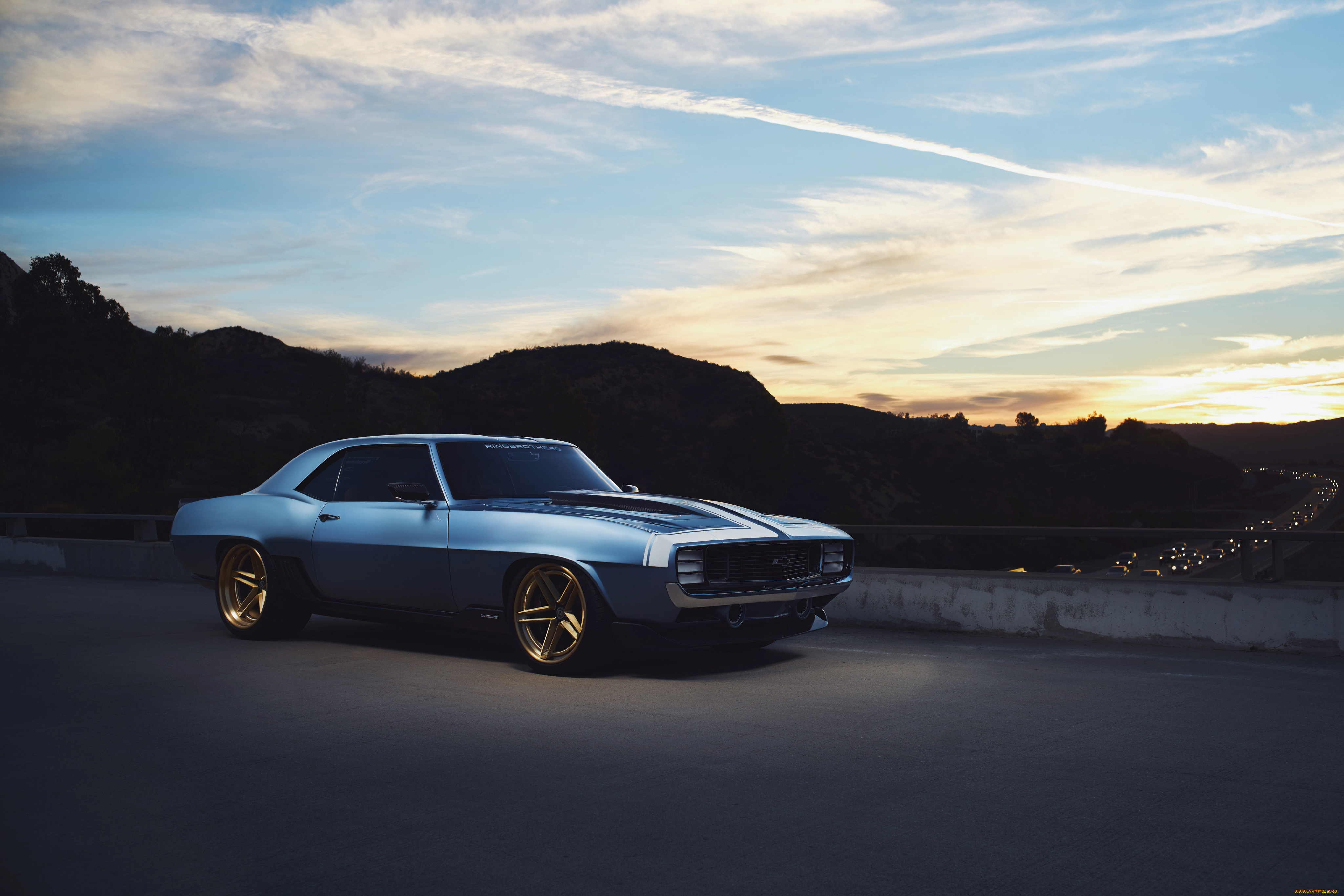автомобили, camaro, chevrolet, 1969, blue, side, g-code, ringbrothers