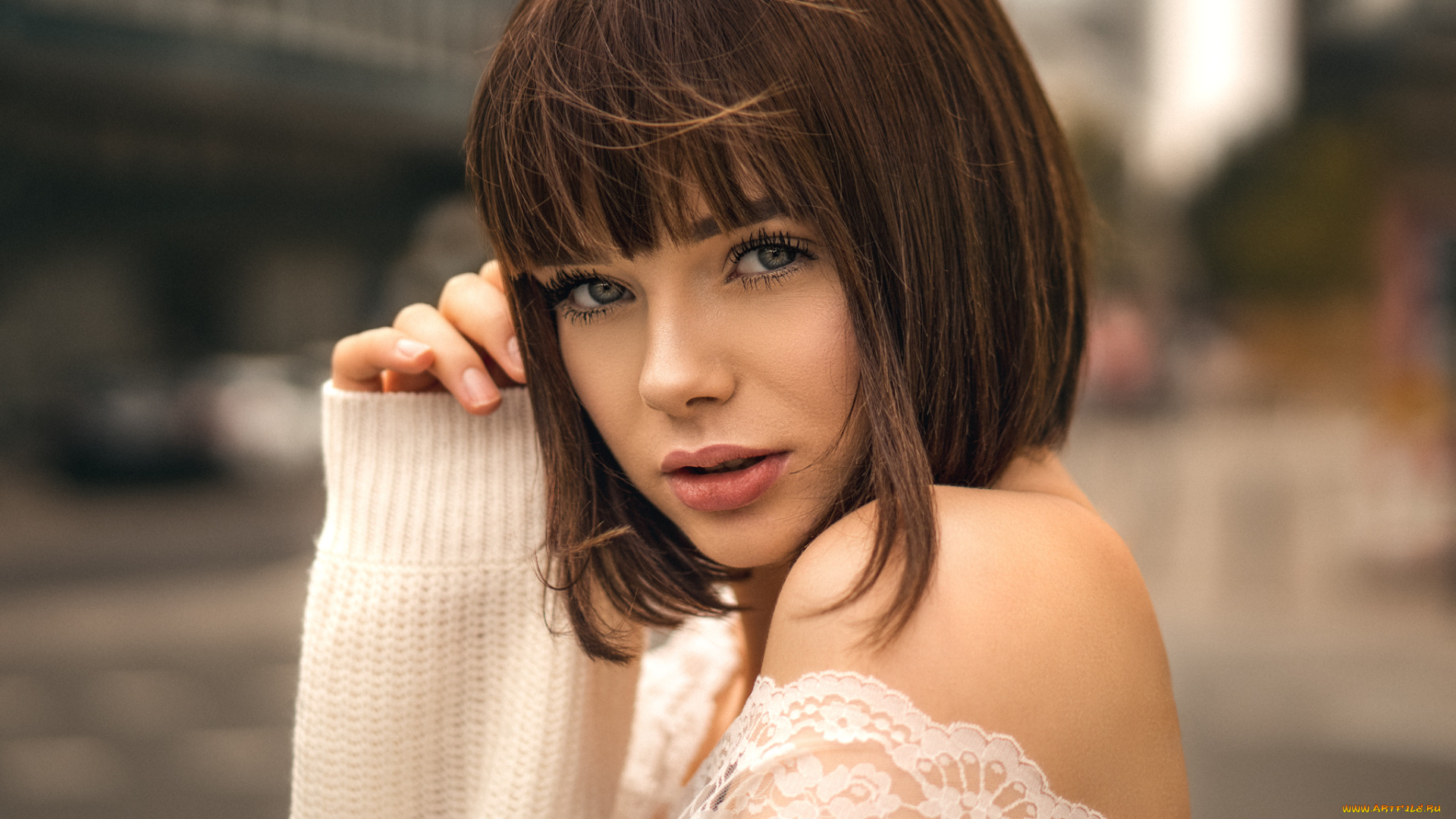 девушки, marie, grippon, лицо, портрет, женщины, на, природе, мари, гриппон, брюнетка, модель, голые, плечи