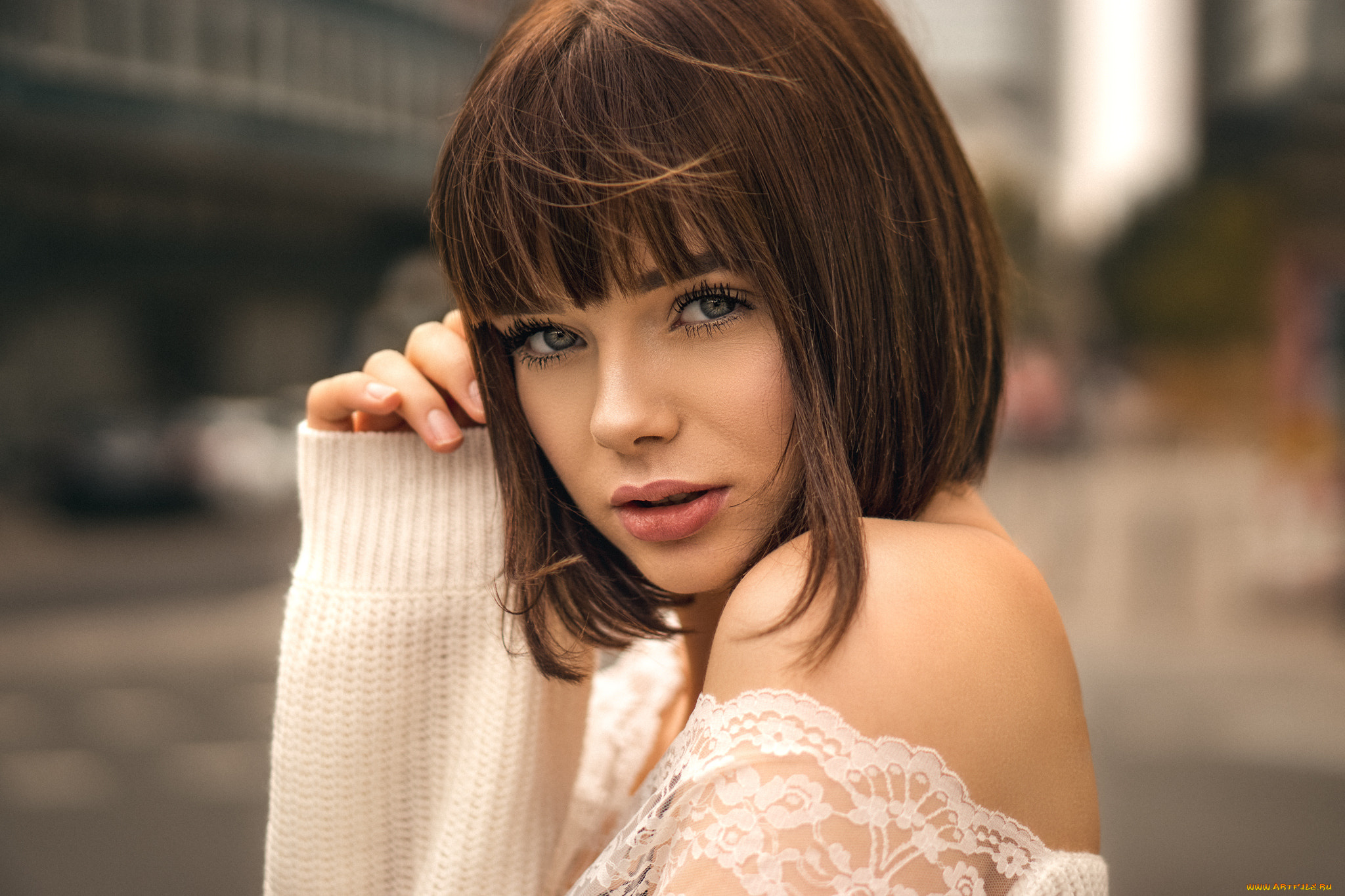 девушки, marie, grippon, лицо, портрет, женщины, на, природе, мари, гриппон, брюнетка, модель, голые, плечи