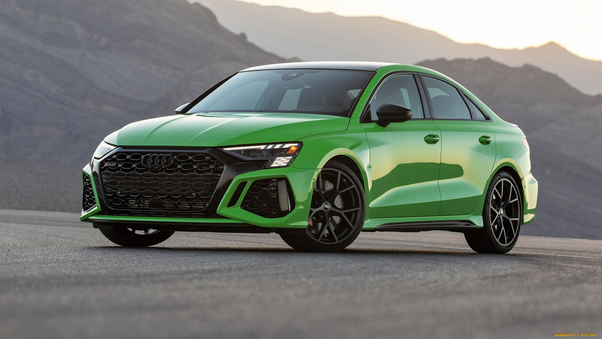 audi, rs, 3, sedan, 2023, автомобили, audi, зеленый, горы