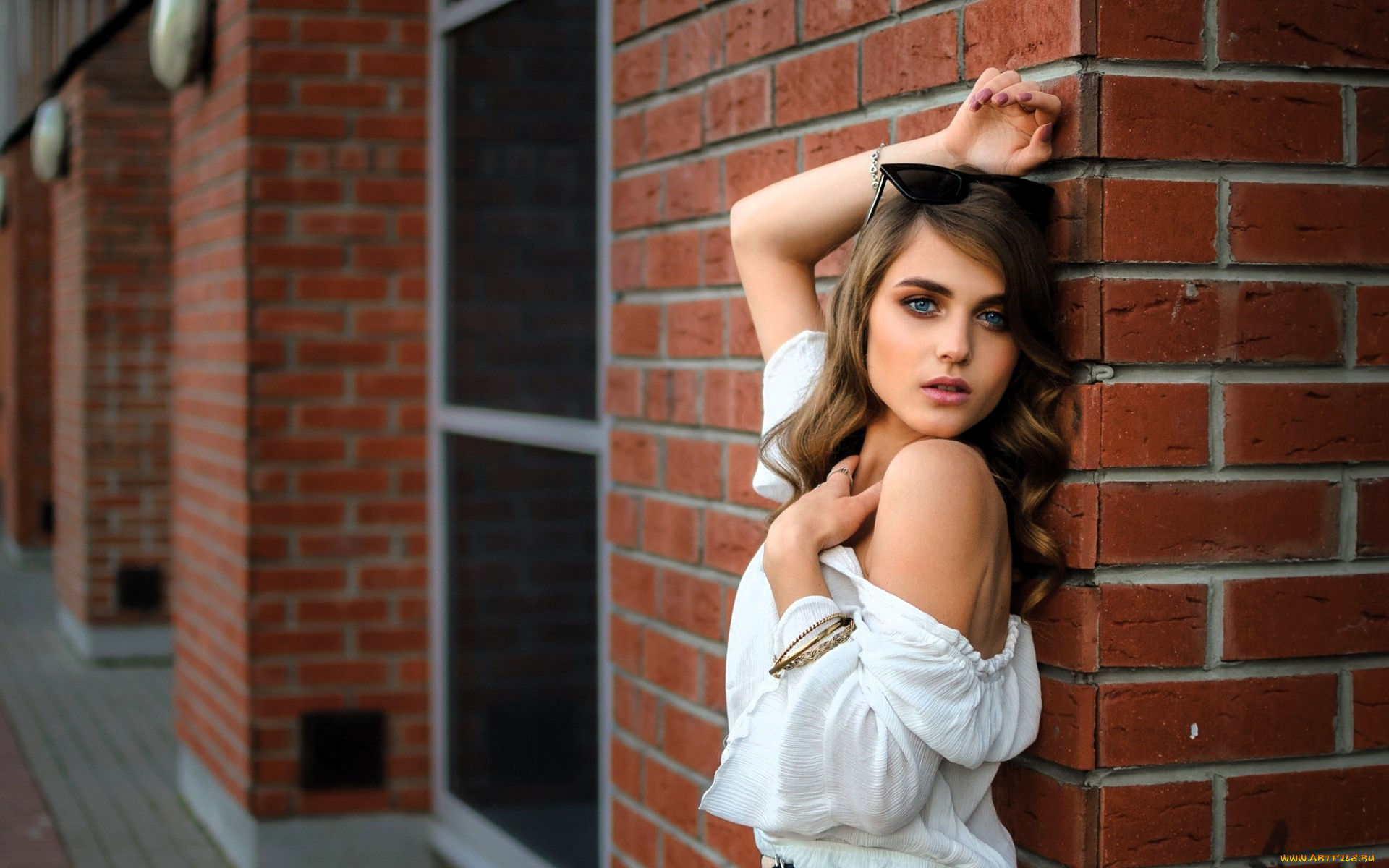 девушки, -, брюнетки, , шатенки, шатенка, очки, блузка, дом, стена