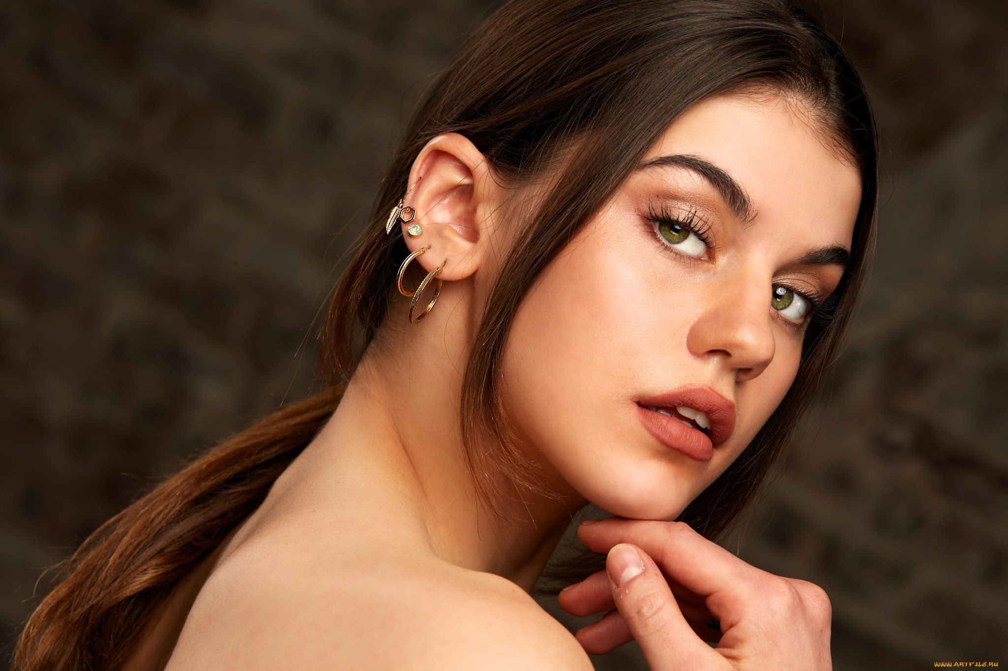 девушки, -, лица, , портреты, шатенка, лицо, серьги