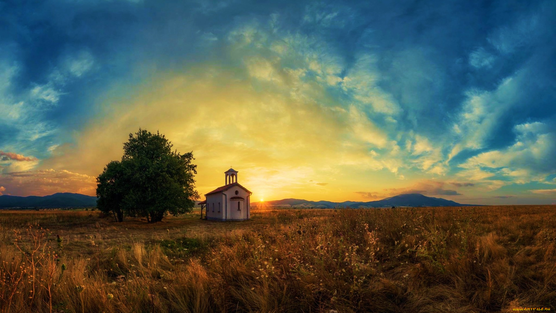 города, -, католические, соборы, , костелы, , аббатства, часовня, дерево, поле, закат