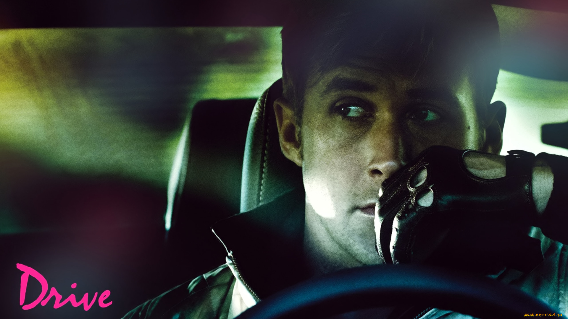 кино, фильмы, drive, парень, лицо, перчатки, руль, машина
