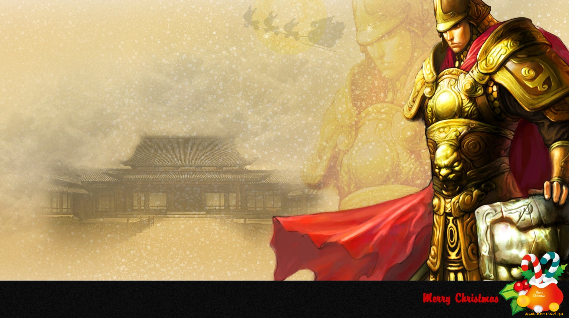 видео, игры, conquer, 2, online, , new, dynasty, воин, броня, плащ, снег, здание, санта, клаус