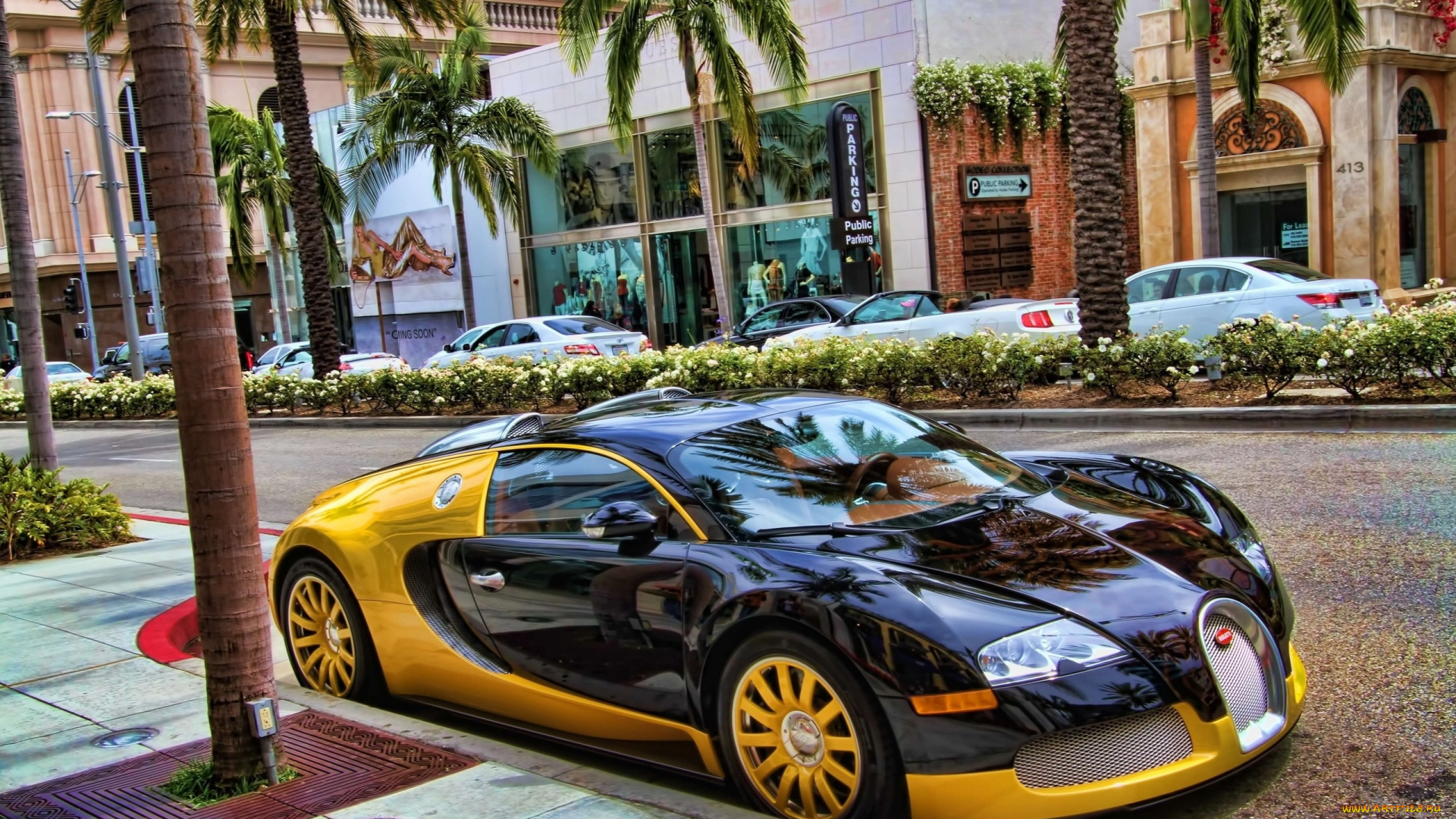 bugatti, veyron, 16, автомобили, выставки, уличные, фото, 16-4, машина, автомобиль, желтый, черный