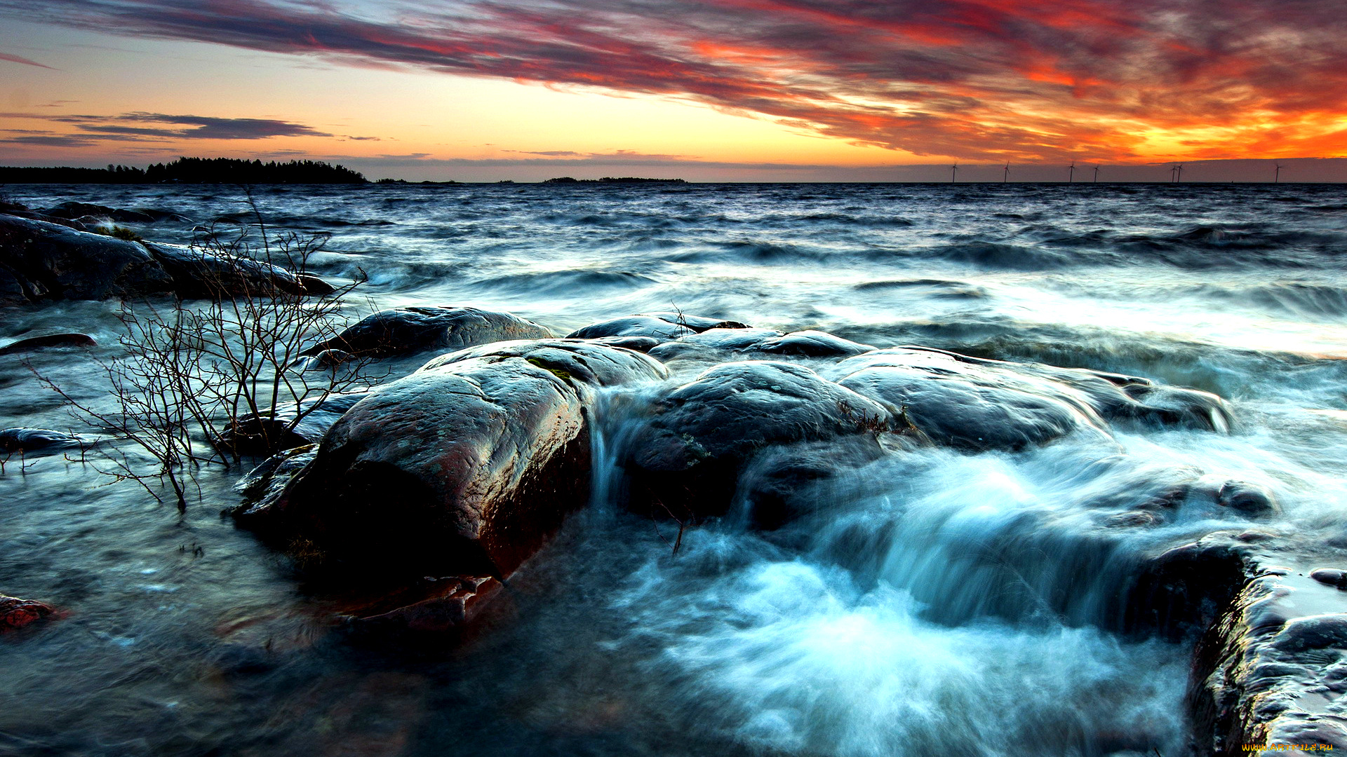 природа, побережье, океан, закат, тучи, кани