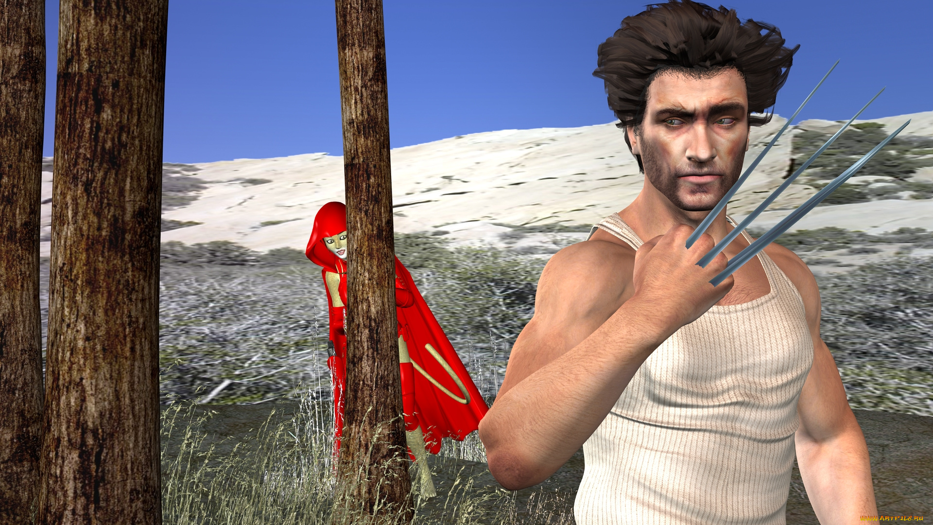 3д, графика, fantasy, , фантазия, девушка, кошка, мужчина