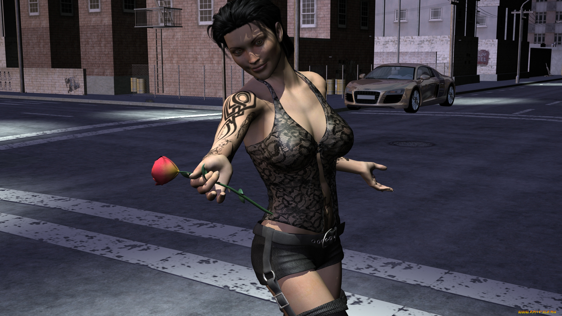 3д, графика, people, , люди, роза, девушка