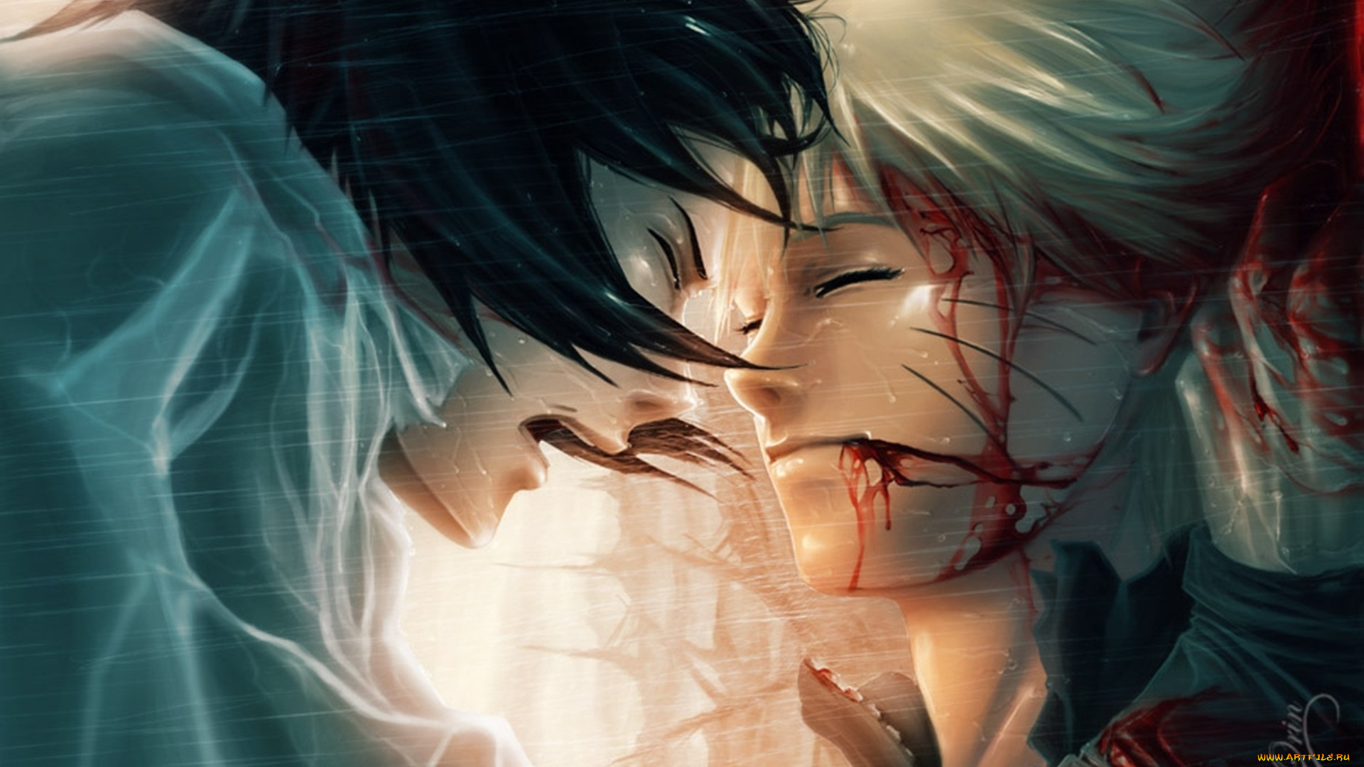 аниме, naruto, слёзы, кровь, наруто, саске